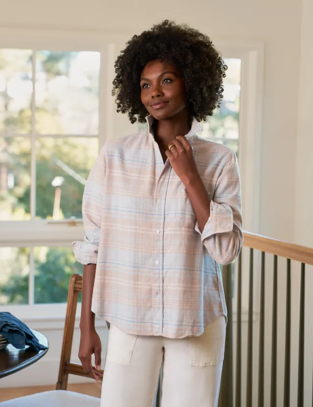 EILEEN Sand and Blue Plaid, Italian Flannel sold by Frank & Eileen