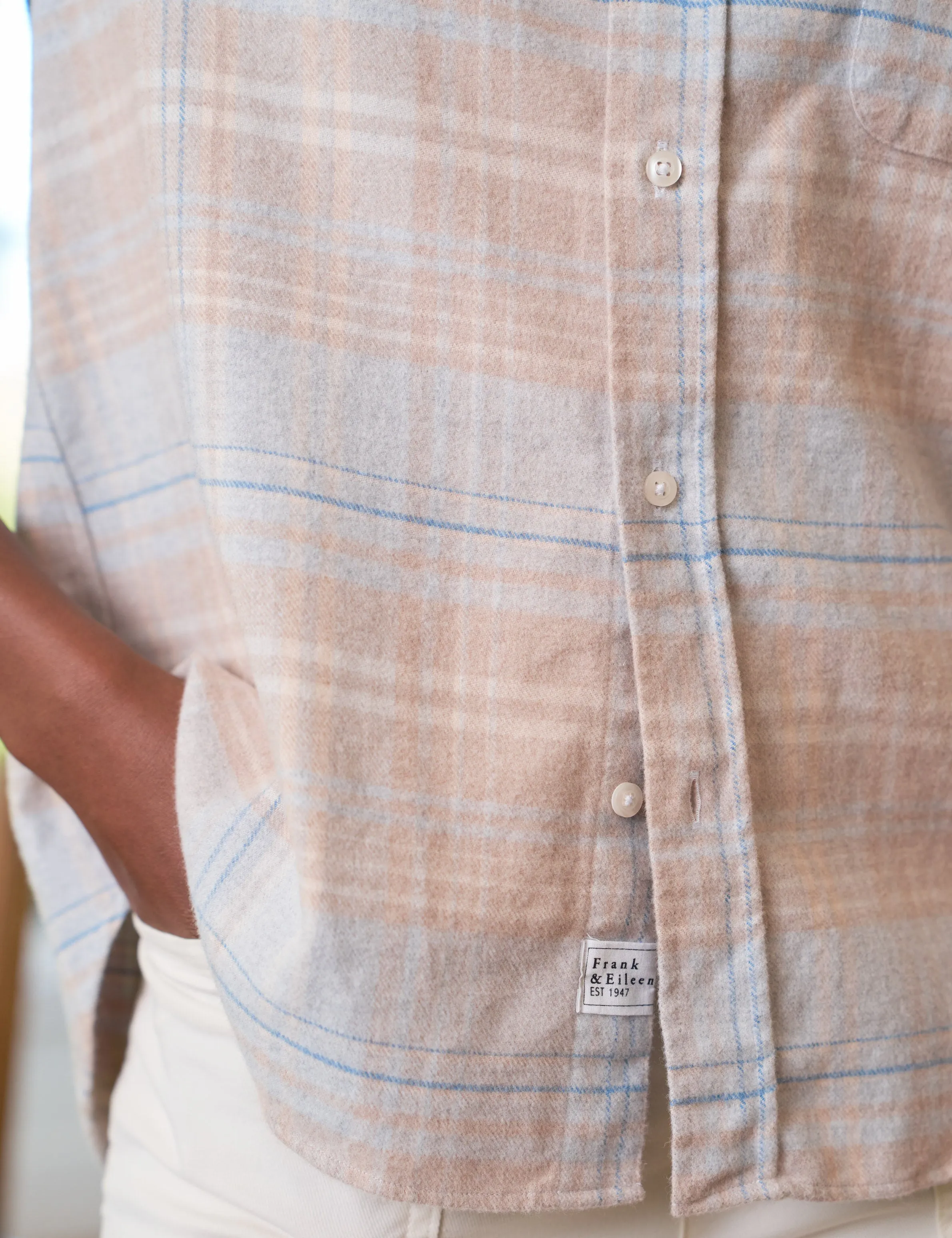 EILEEN Sand and Blue Plaid, Italian Flannel sold by Frank & Eileen product image thumbnail 3