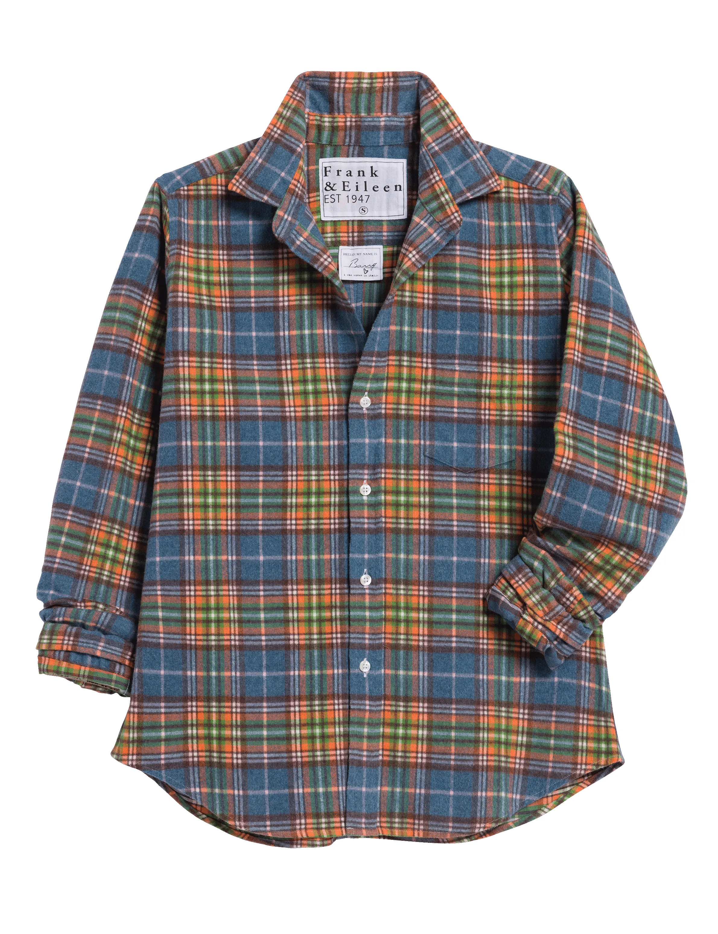 BARRY Orange and Green with Blue Plaid, Italian Flannel sold by Frank & Eileen