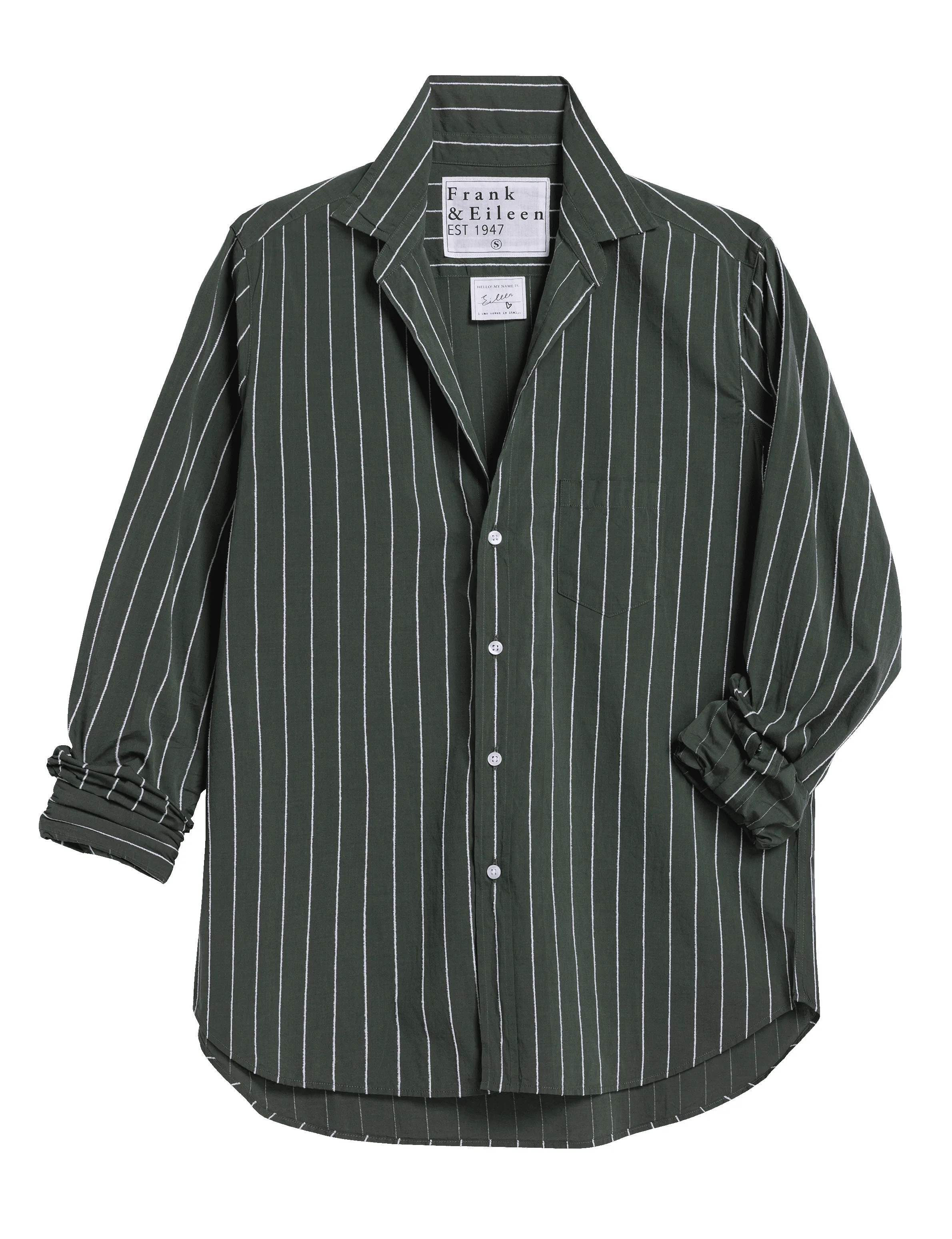 EILEEN Green and White Textured Stripe, Italian Cotton sold by Frank & Eileen