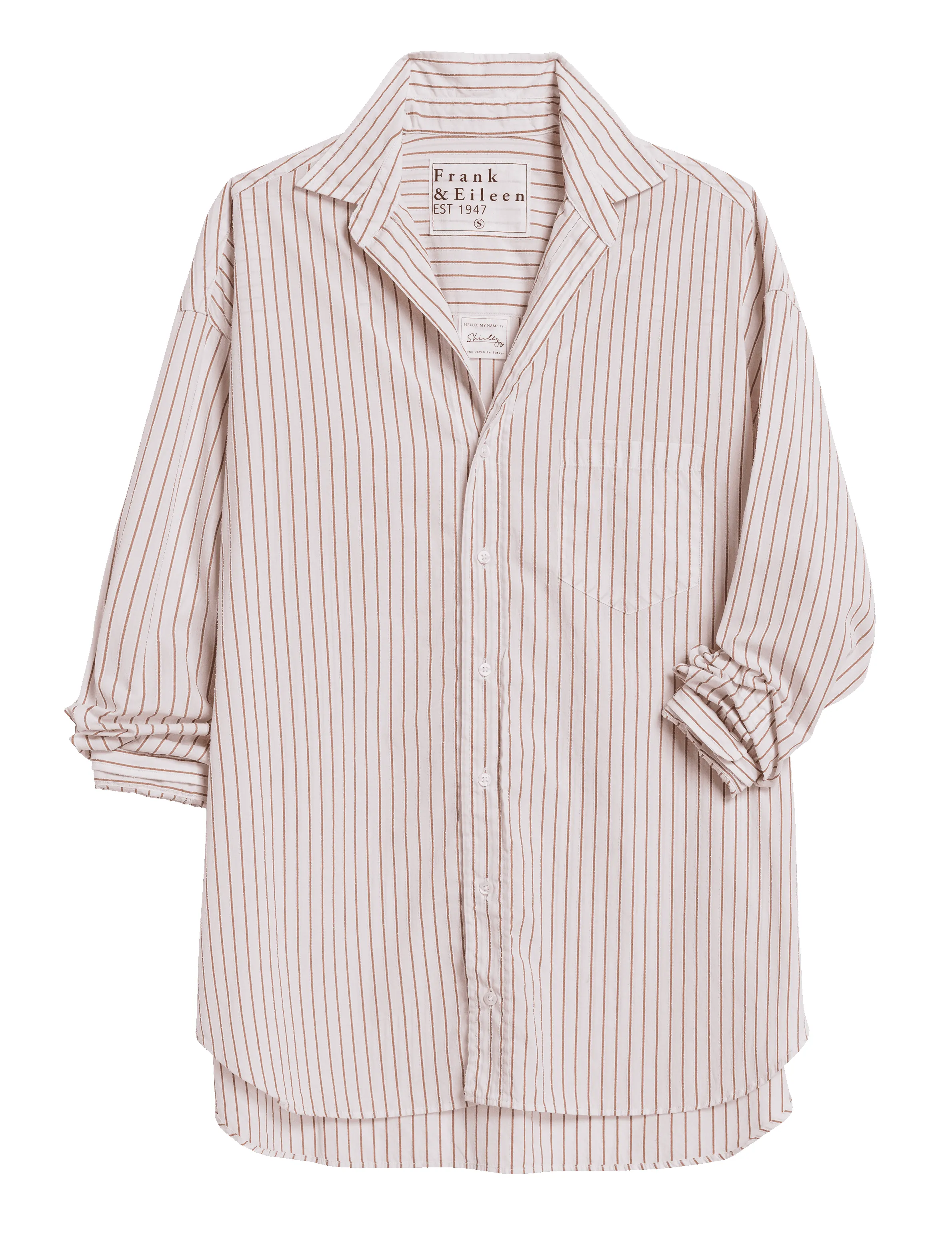 SHIRLEY Camel and Cream Stripe, Italian Cotton sold by Frank & Eileen