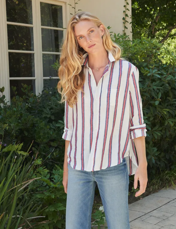 EILEEN Red and Navy Stripes, Italian Classic Linen made by Frank & Eileen