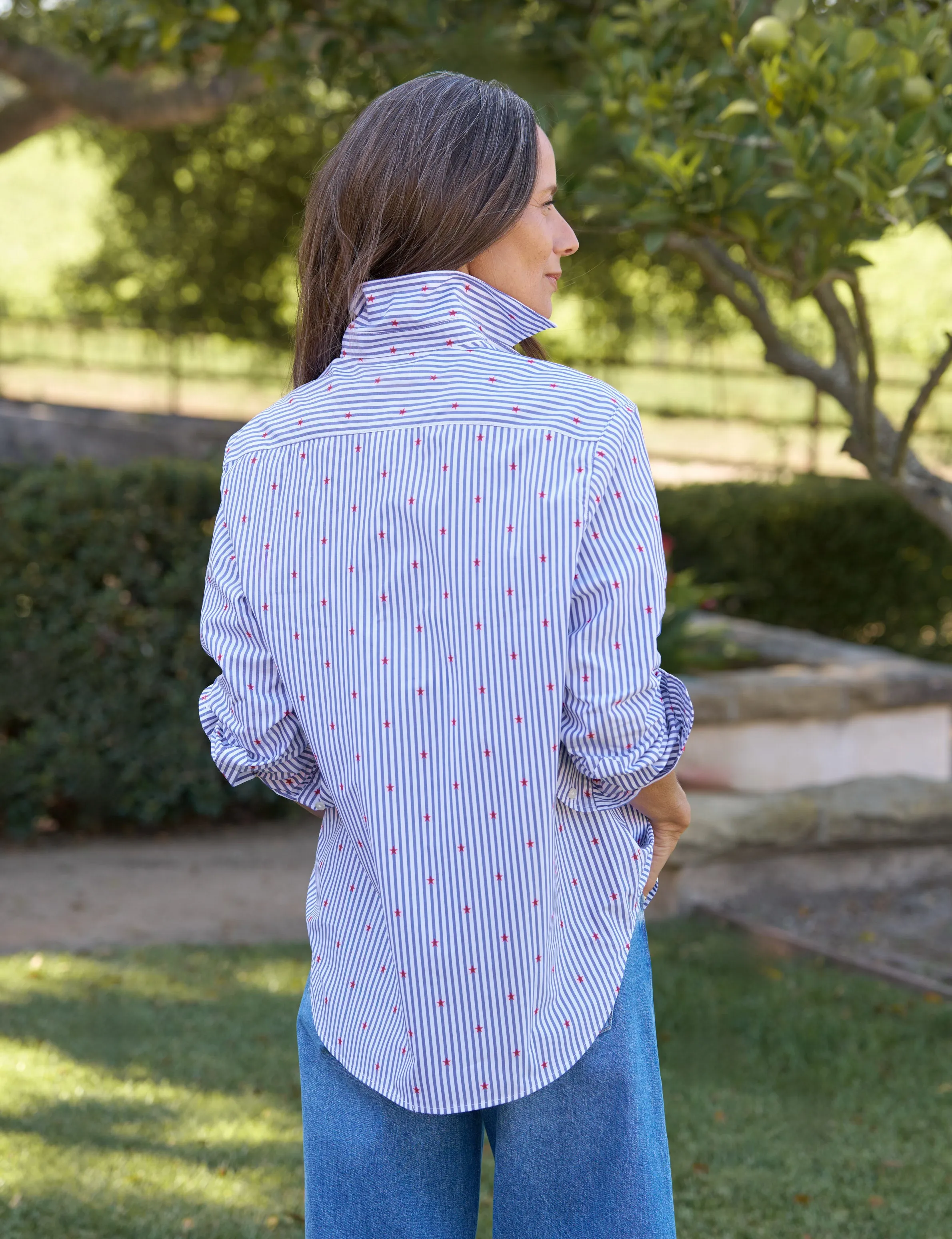 EILEEN Blue Stripe with Red Stars, Italian Cotton sold by Frank & Eileen product image thumbnail 2