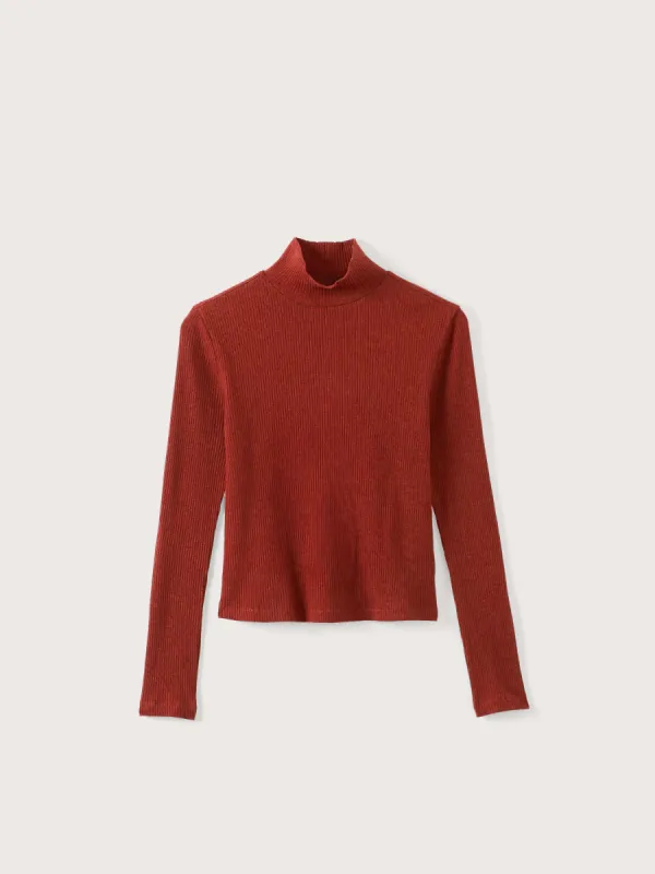 The Ribbed Long Sleeve Mockneck in Deep Red sold by Frank & Oak