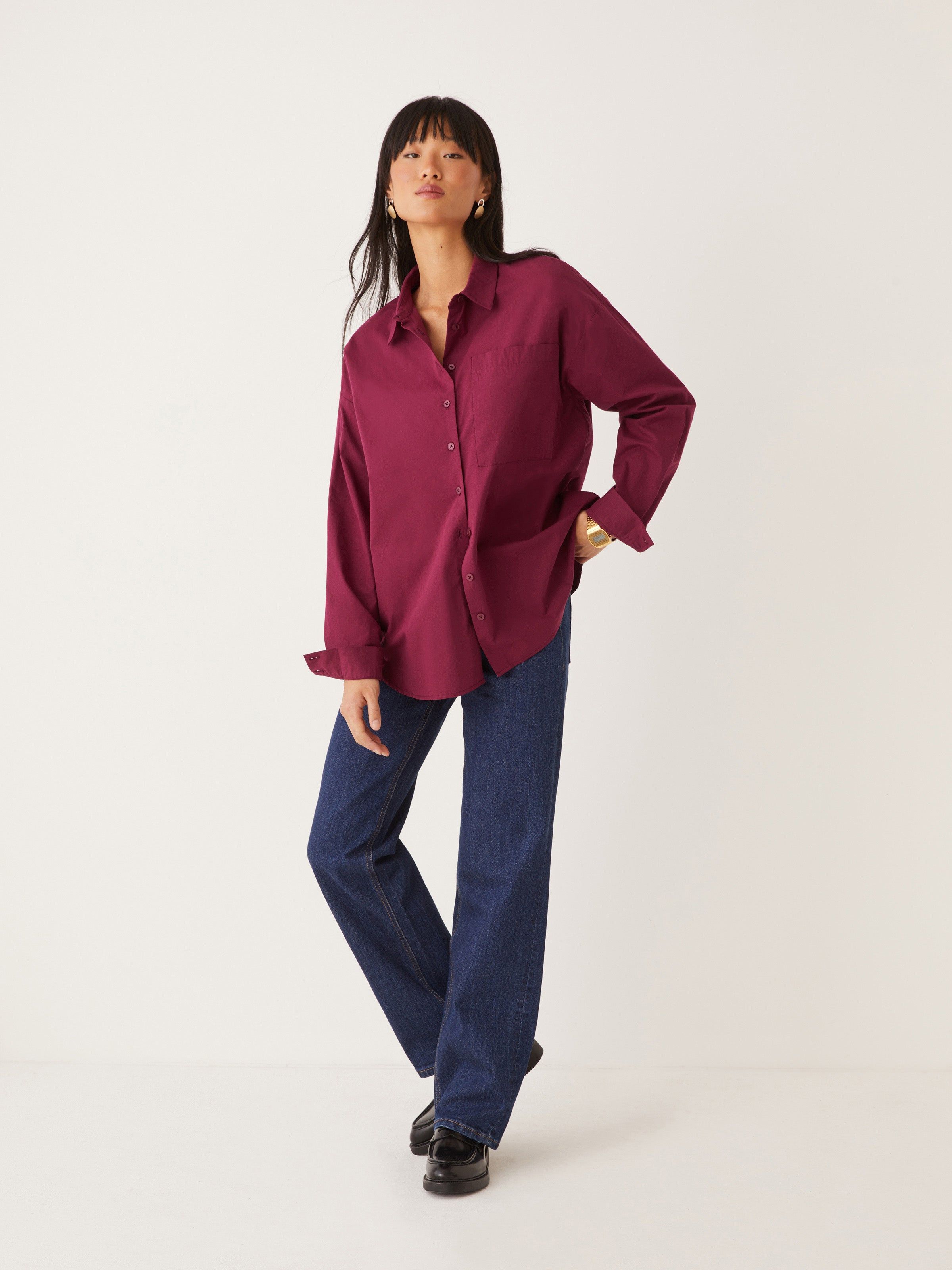 The Kapok Loose Shirt in Cherry sold by Frank & Oak