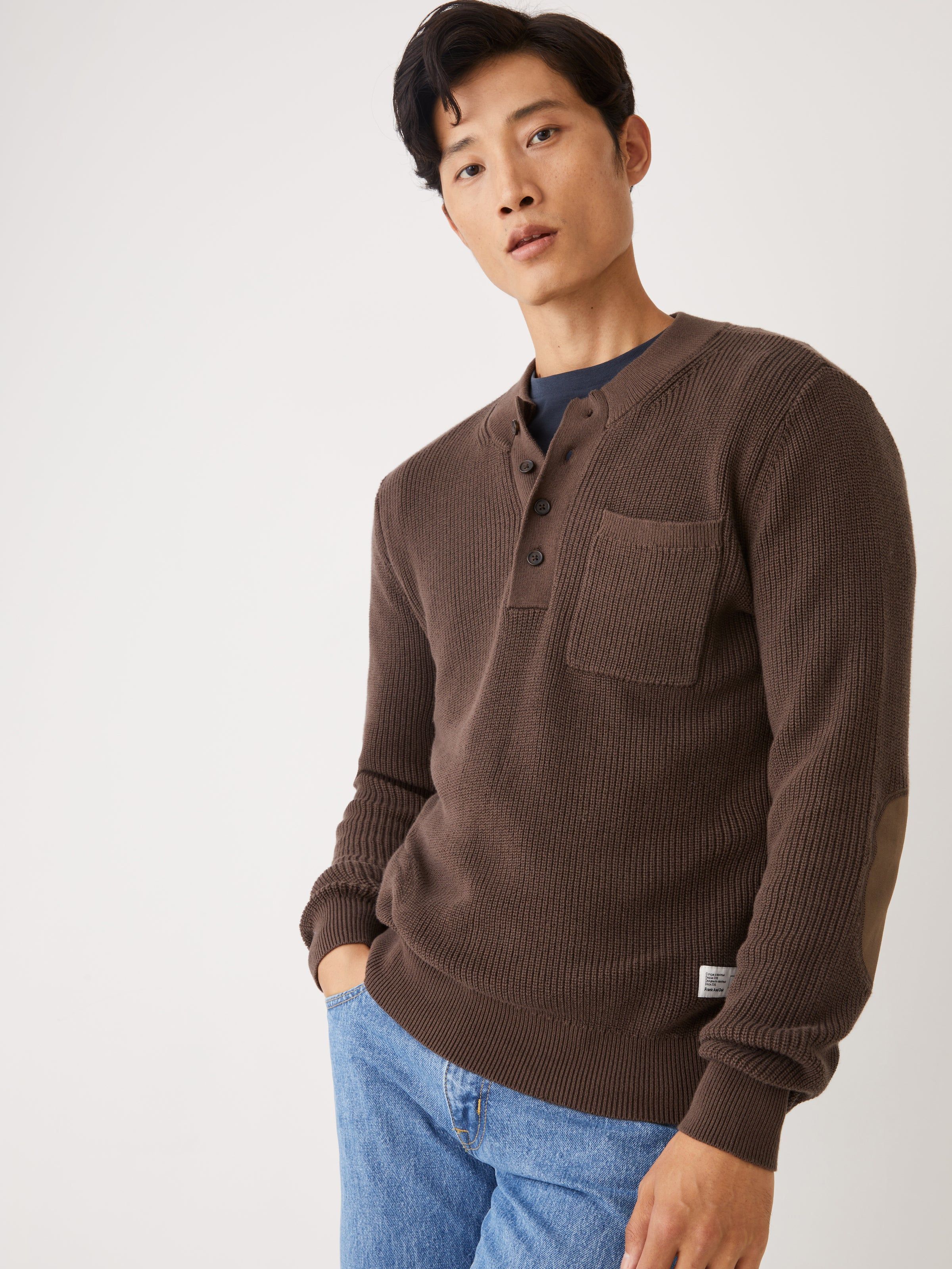 The Ribbed Henley Utility Sweater in Choco Brown sold by Frank & Oak product image thumbnail 2