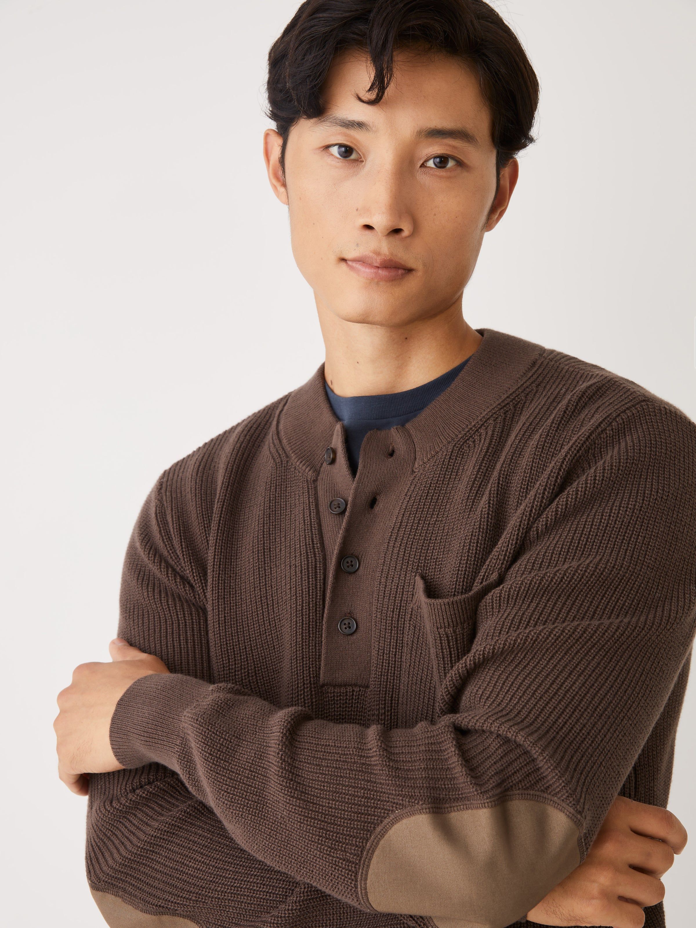 The Ribbed Henley Utility Sweater in Choco Brown sold by Frank & Oak product image thumbnail 4