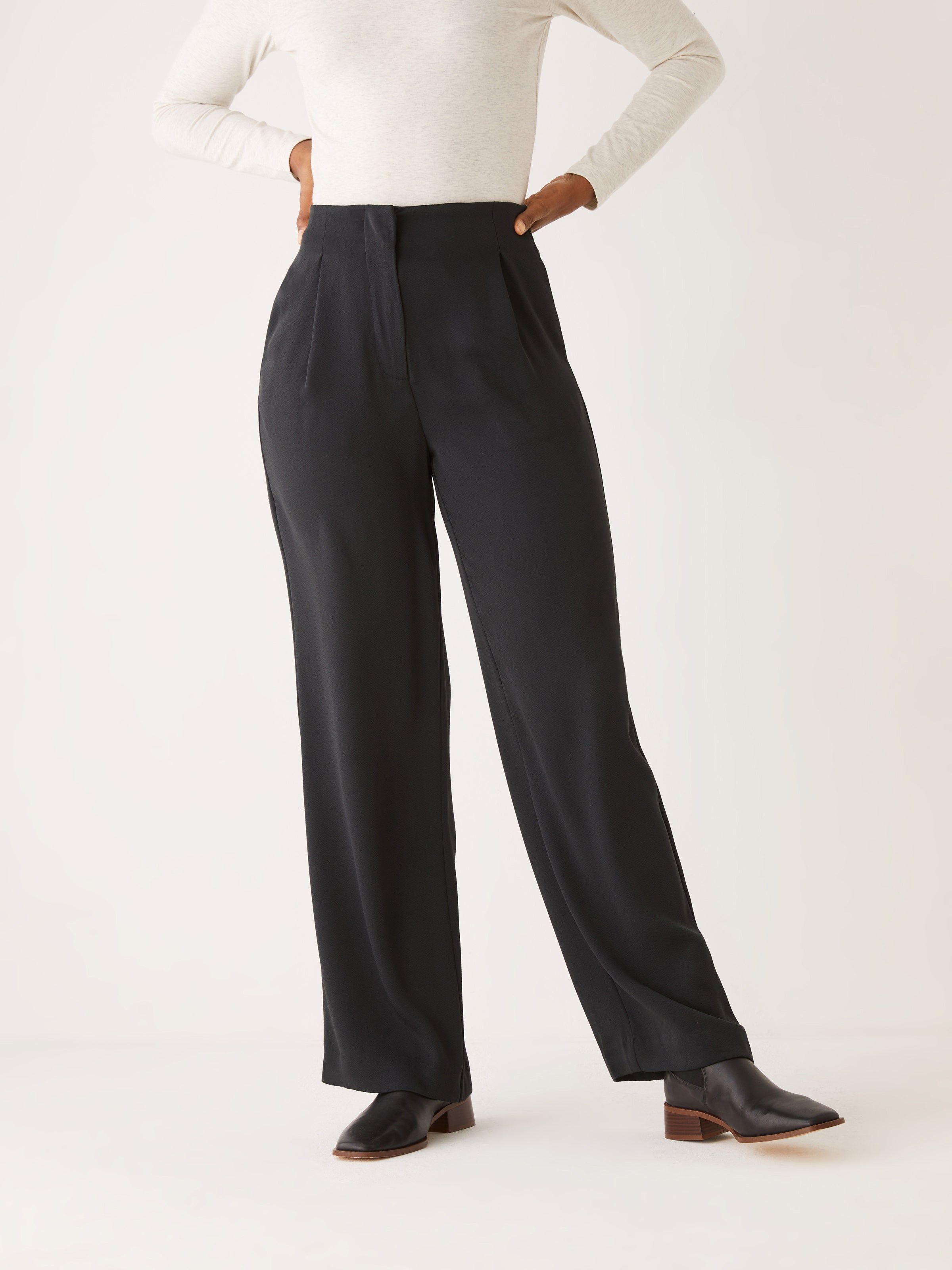 The Sally High Rise Wide Leg Pant in Black sold by Frank & Oak