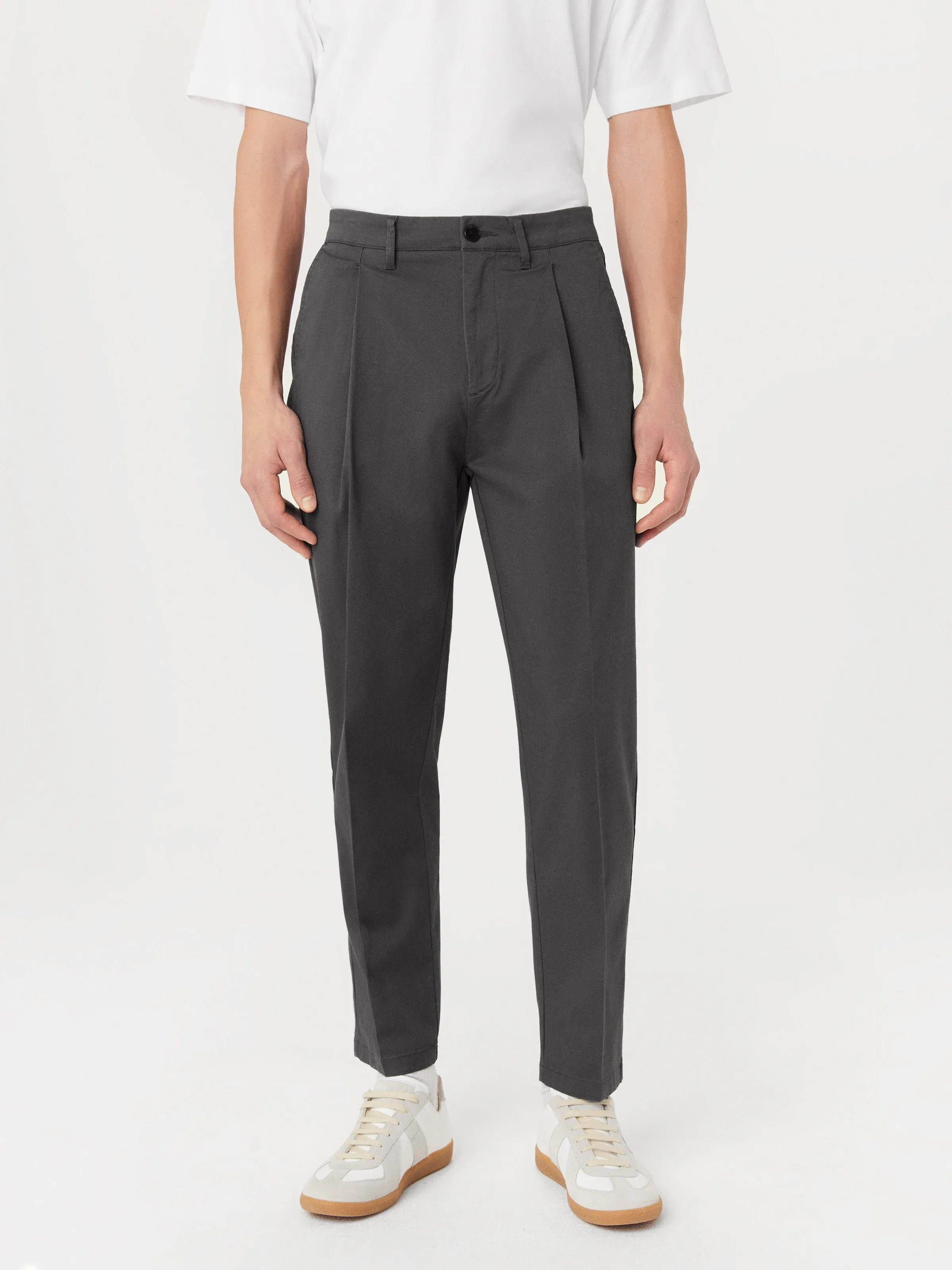 The Jamie Pleated Chino Pant in Iron Grey sold by Frank & Oak