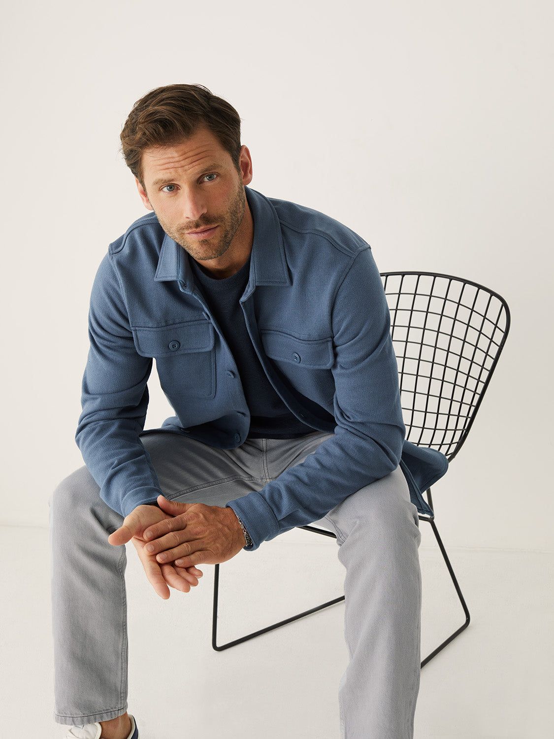 The French Terry Overshirt in Stormy Blue sold by Frank & Oak