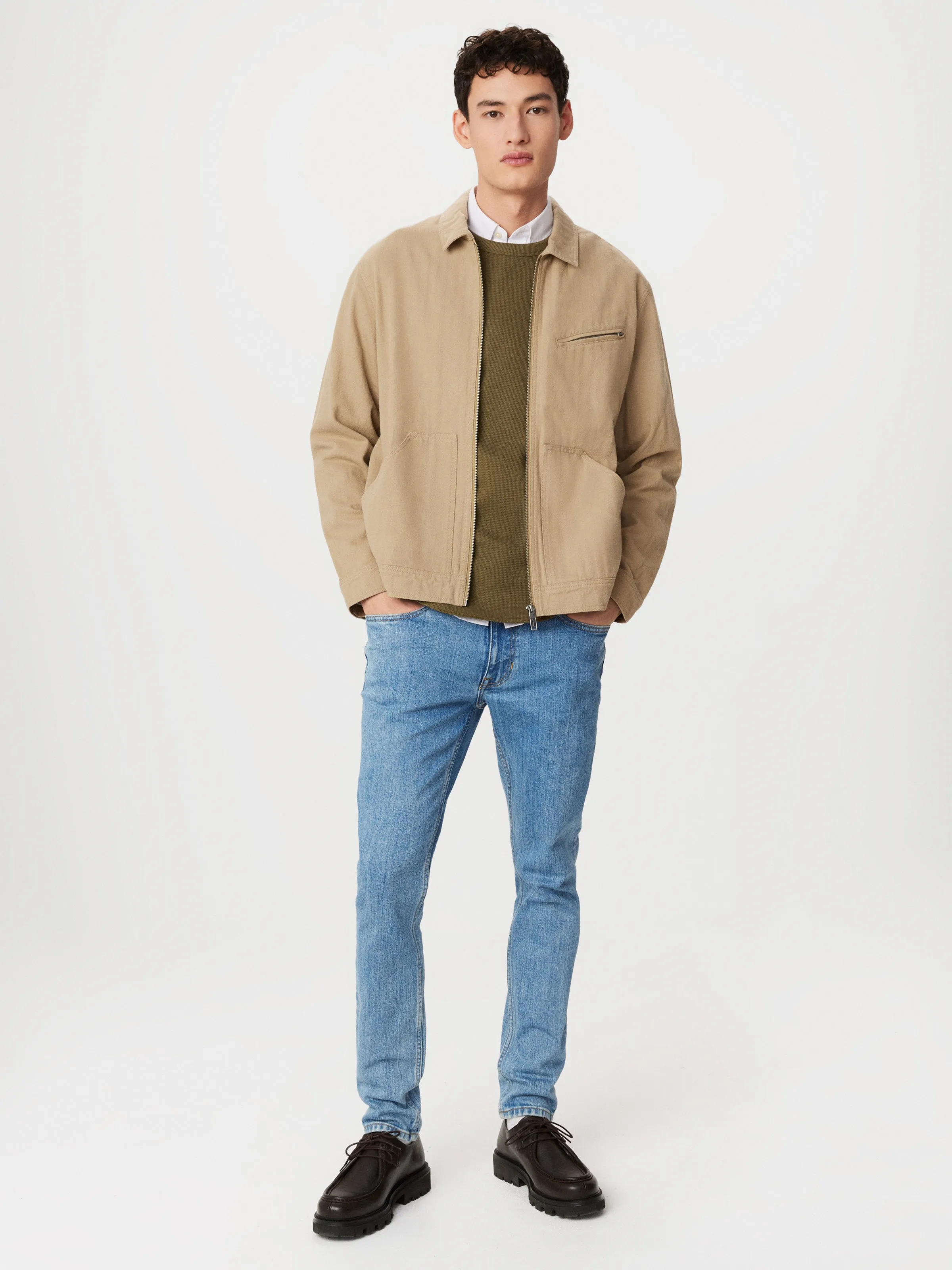 The Worker Jacket in Dune sold by Frank & Oak
