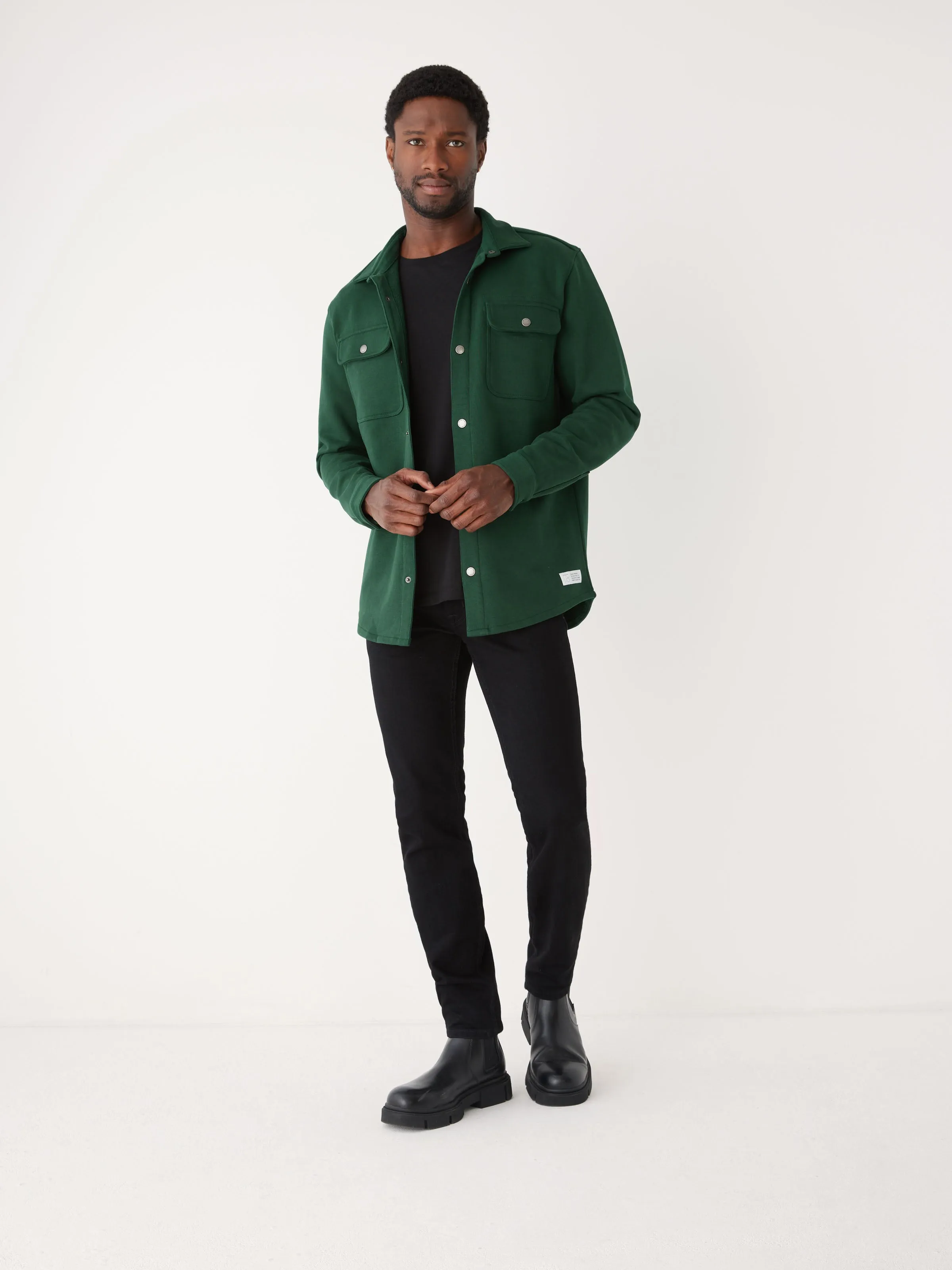 The Jordan French Terry Overshirt in Pine Grove sold by Frank & Oak