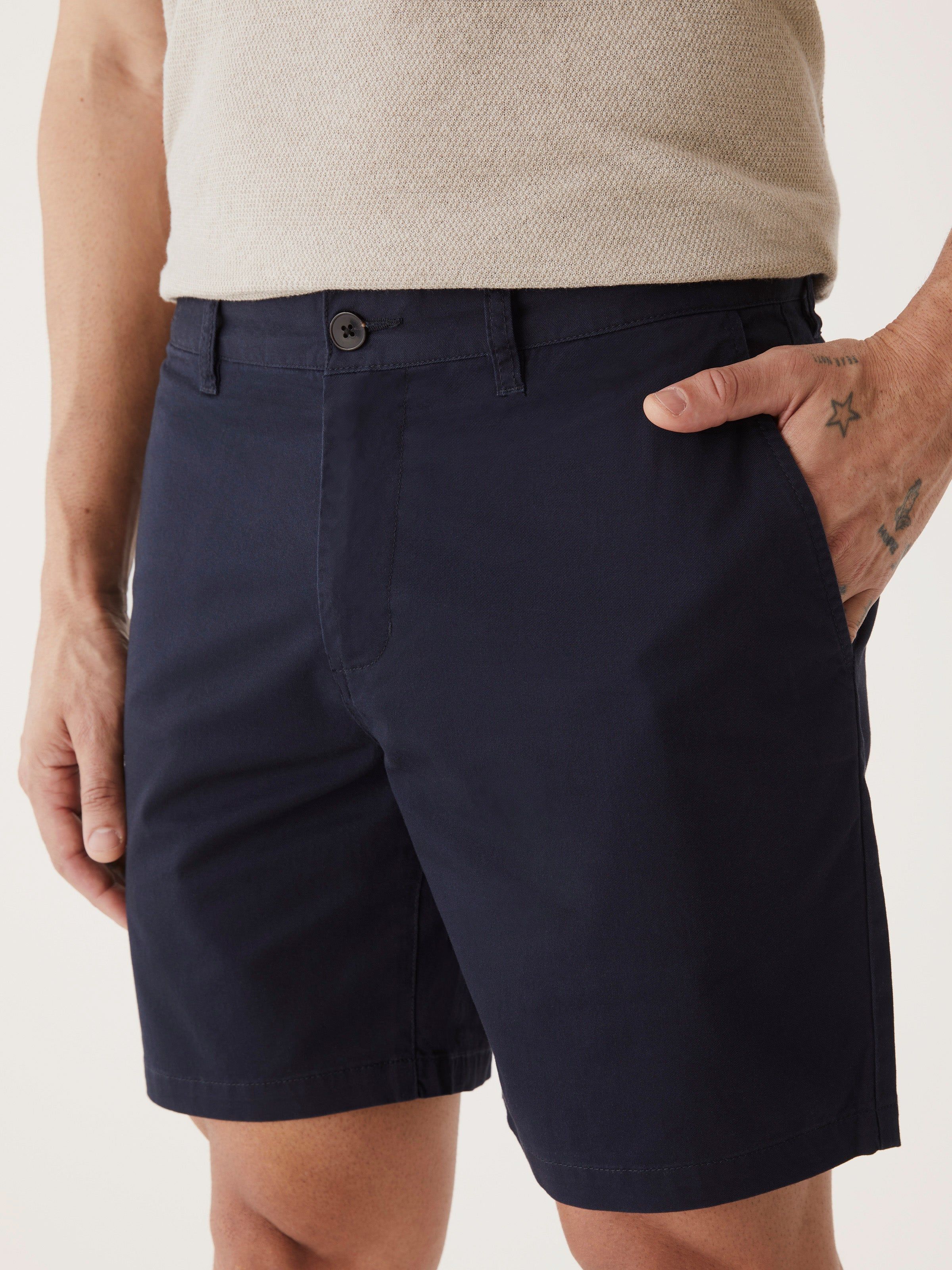 The Brunswick Chino Slim Fit 7in Short in Deep Blue sold by Frank & Oak