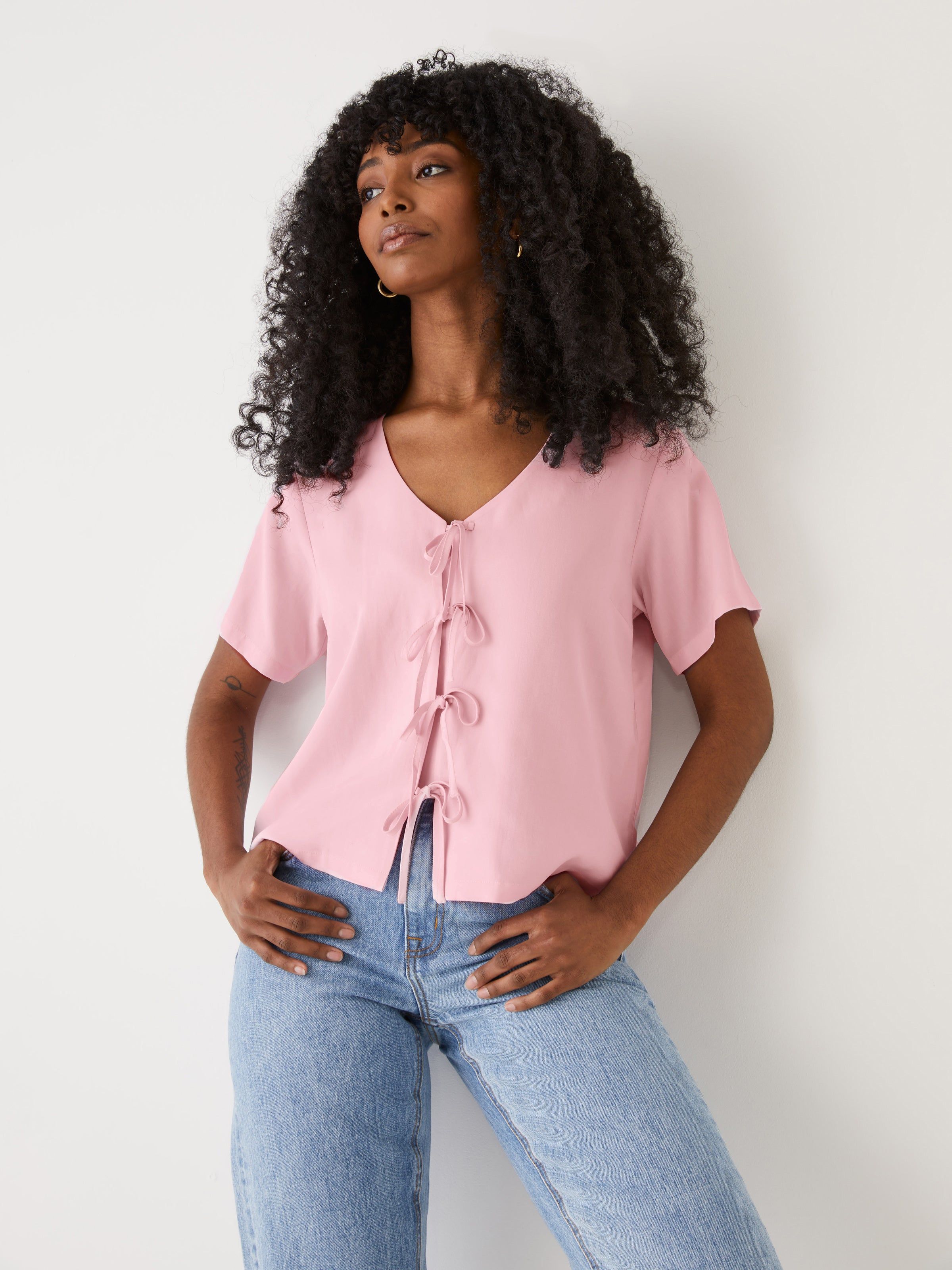 The Tie-Up Blouse in Pink sold by Frank & Oak