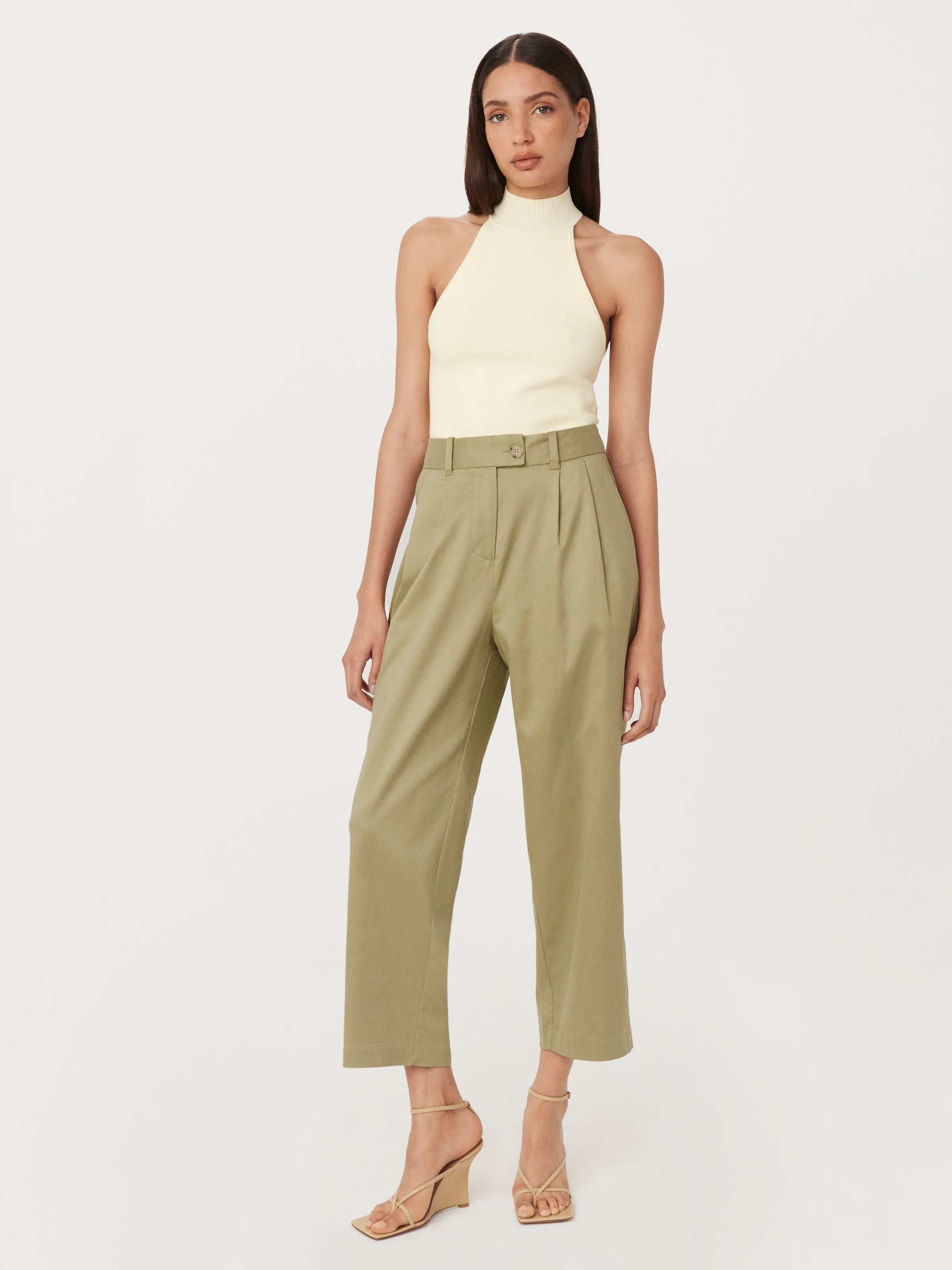The Mia Wide Balloon Pant in Green Beige sold by Frank & Oak