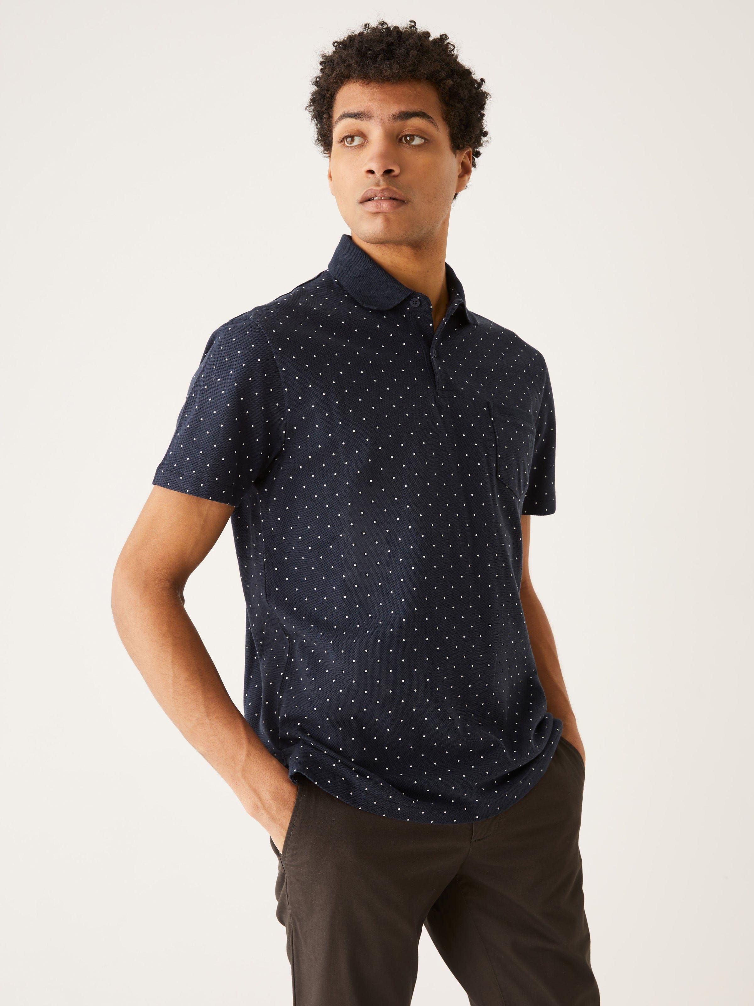 The Dotted Pique Polo Shirt in Deep Blue sold by Frank & Oak