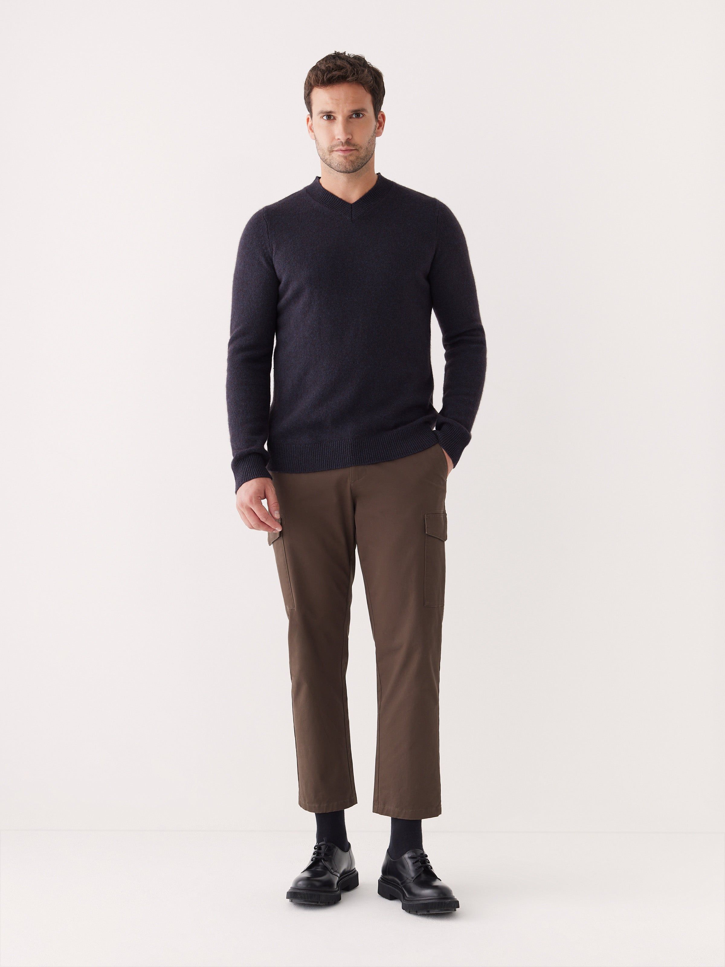 The Yak Wool V-Neck Sweater in Navy sold by Frank & Oak