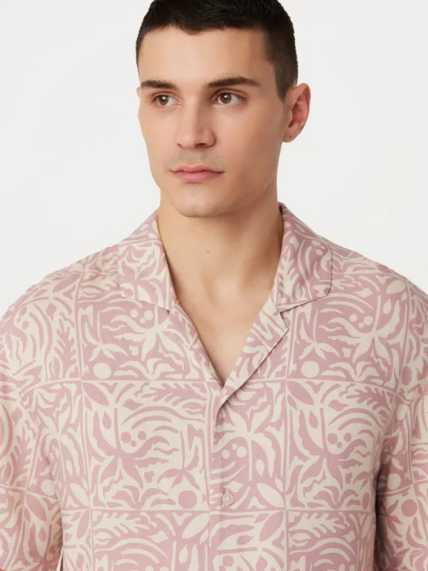 The Printed Camp Collar Shirt in Mauve Mist sold by Frank & Oak