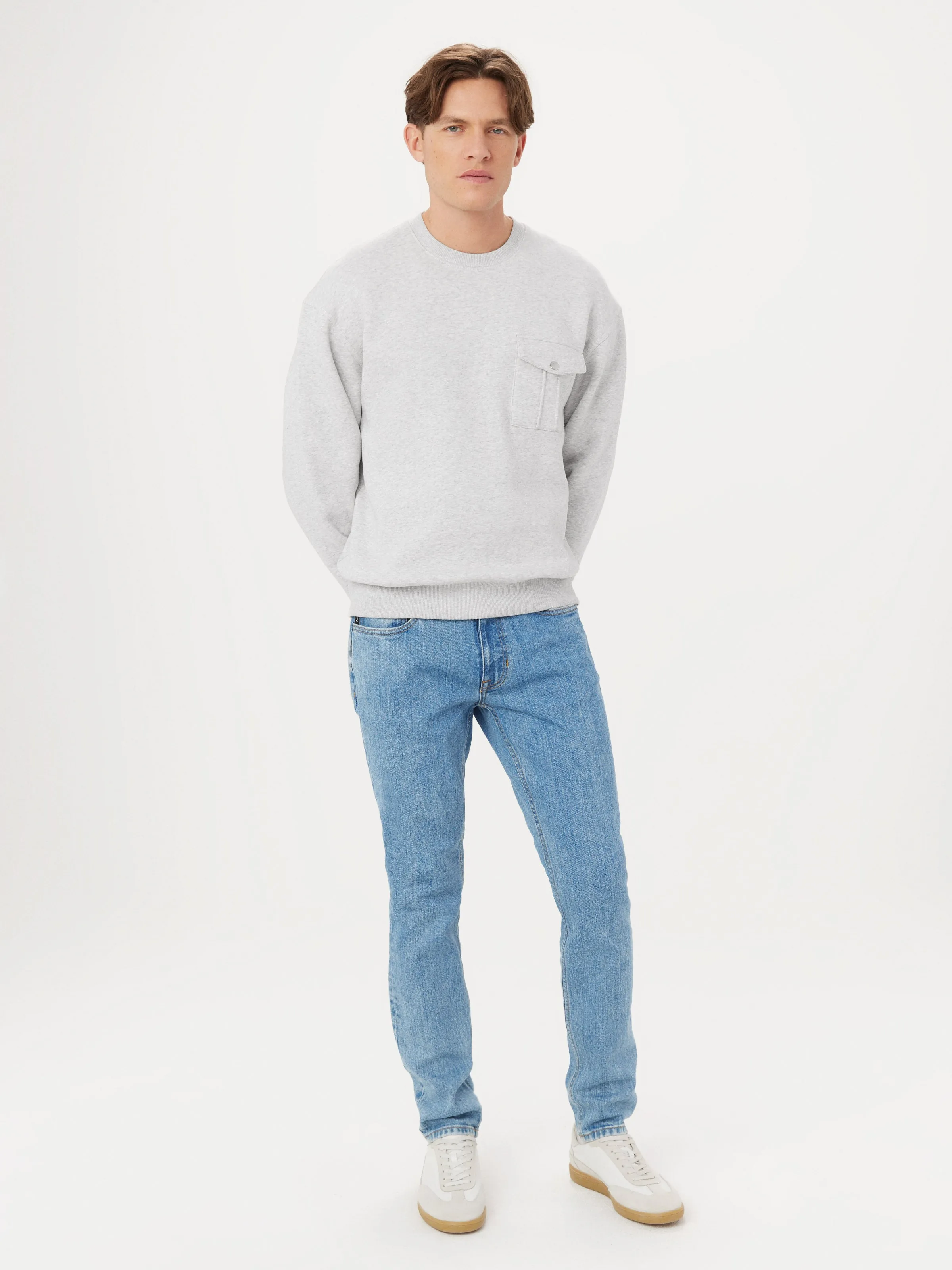 The Utility Fleece Sweatshirt in Light Grey sold by Frank & Oak