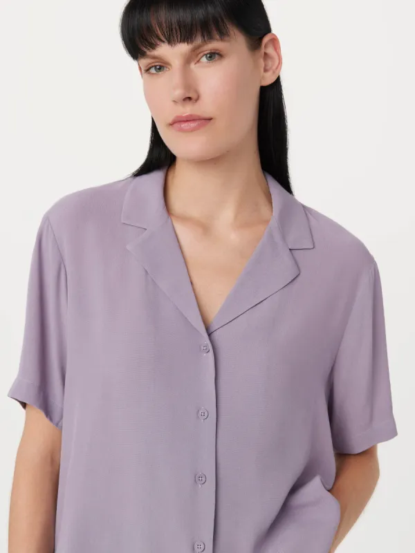 The Fluid Camp Collar Blouse in Slate Violet sold by Frank & Oak