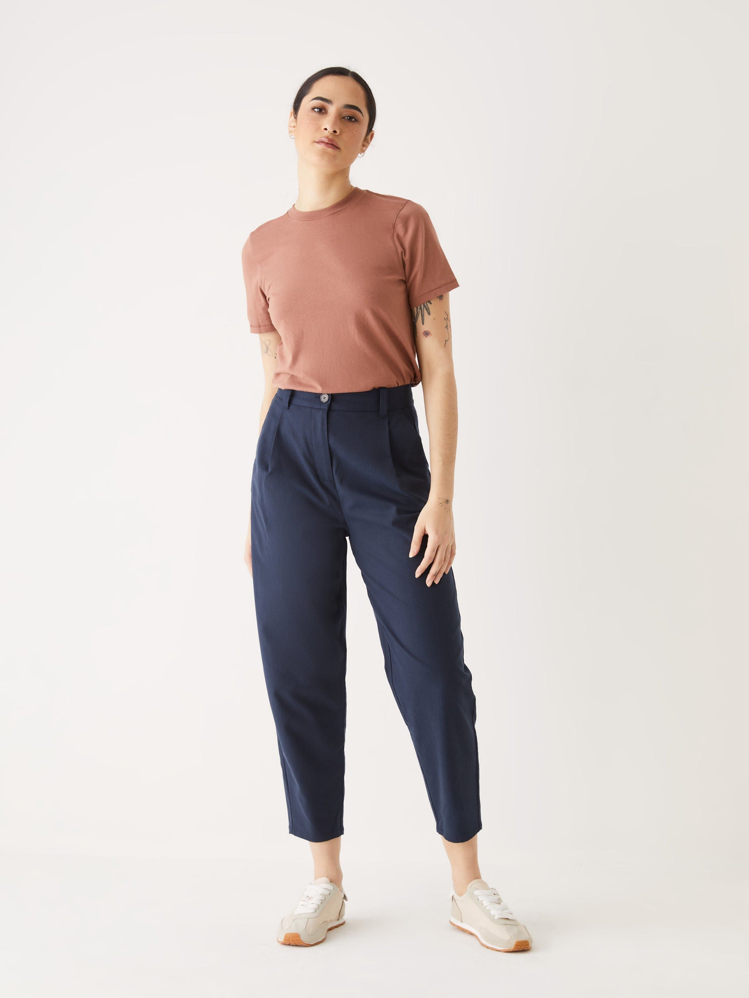 The Amelia Balloon Fit Pant in Navy sold by Frank & Oak