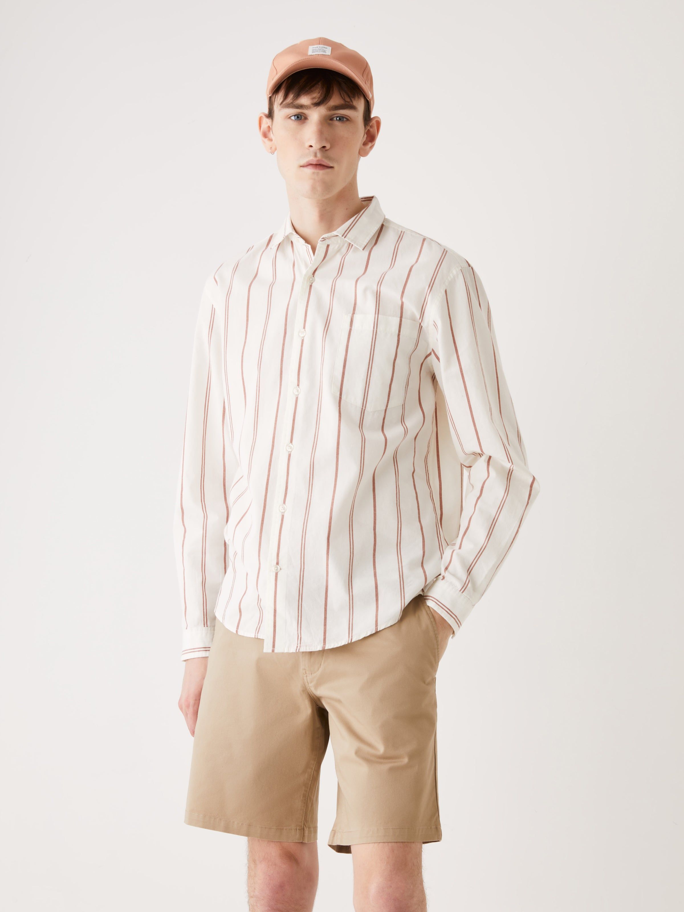 The Striped Kapok Shirt in Cognac sold by Frank & Oak