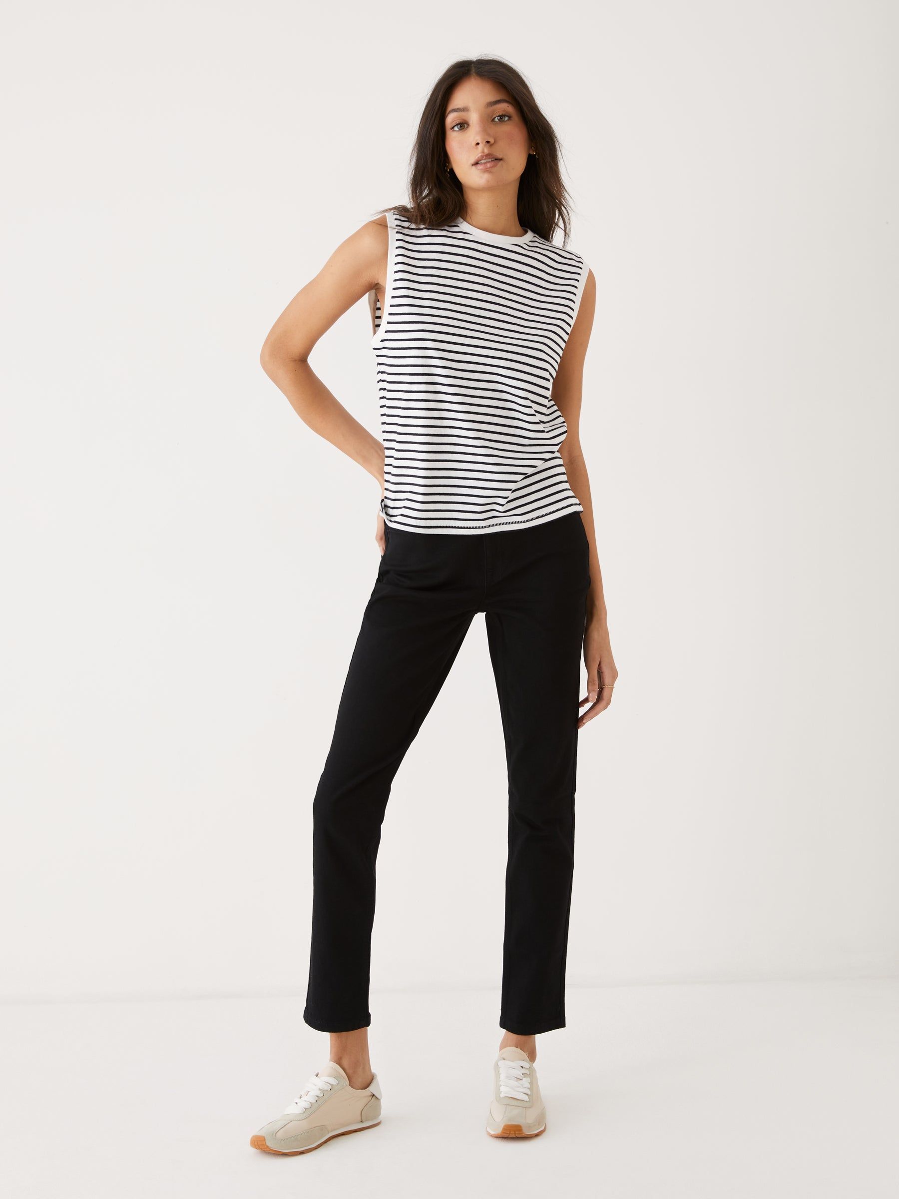 The Striped Essential Tank Top in White sold by Frank & Oak