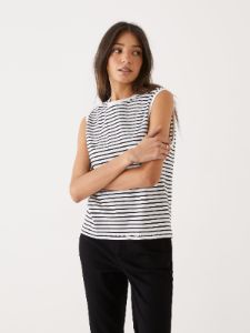 The Striped Essential Tank Top in White sold by Frank & Oak