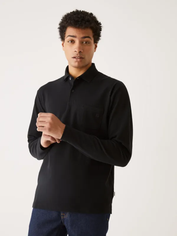 The Long Sleeve Pique Polo Shirt in Black sold by Frank & Oak