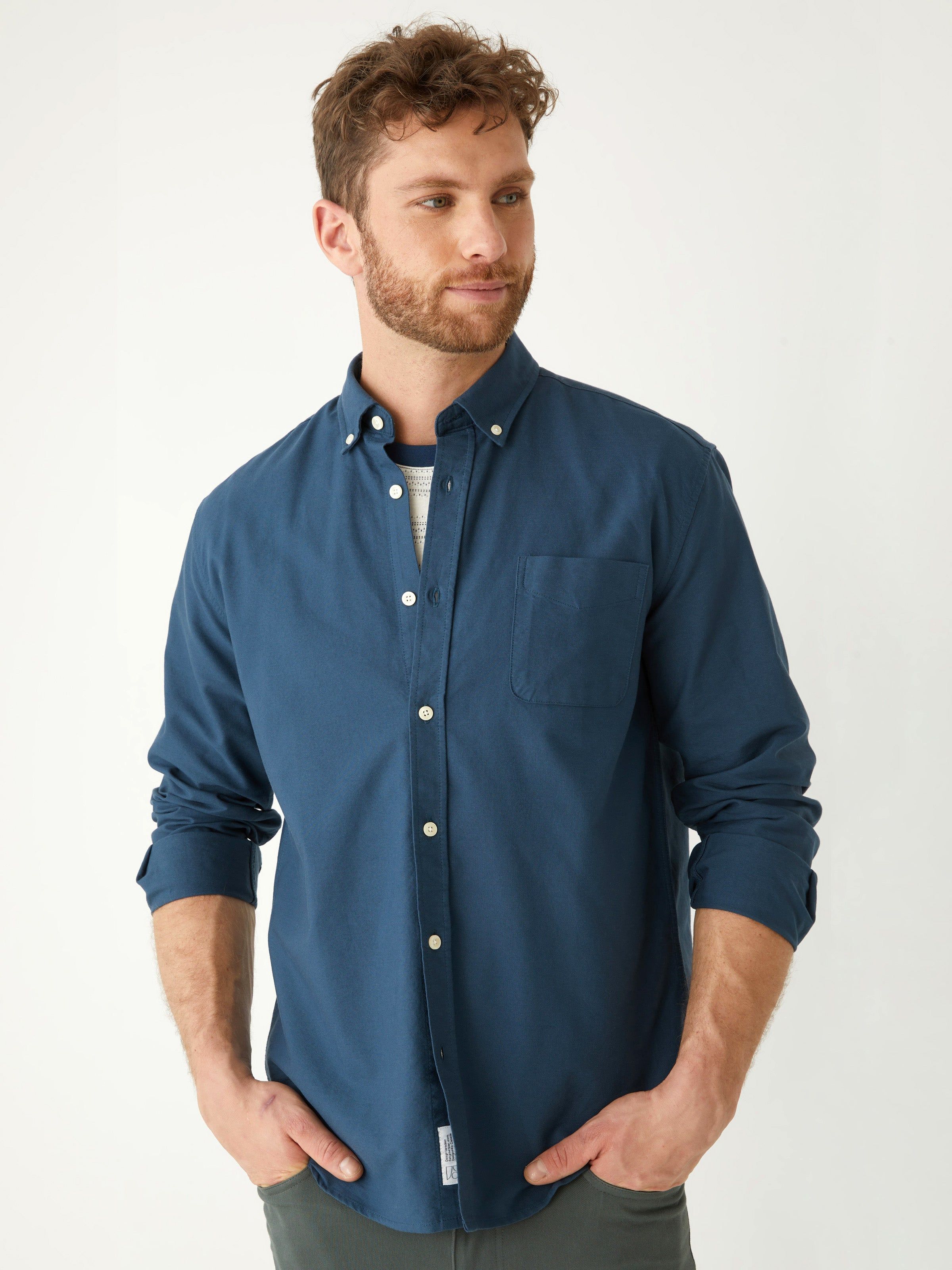 The Jasper Oxford Shirt in Dark Blue sold by Frank & Oak