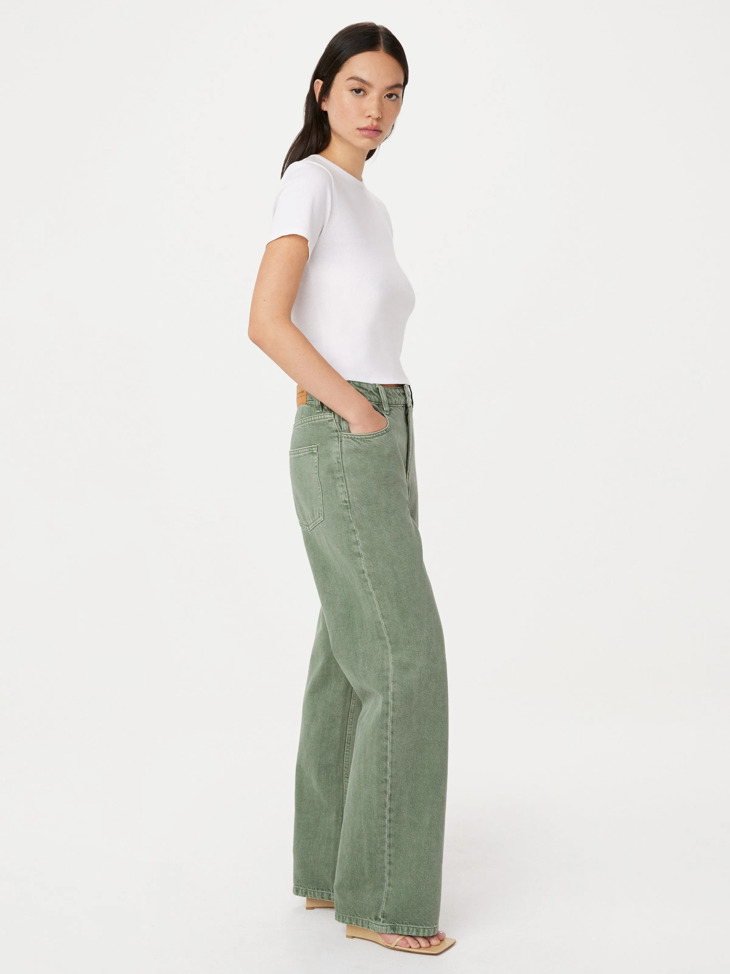 The Courtney Loose Jean in Sage Green sold by Frank & Oak