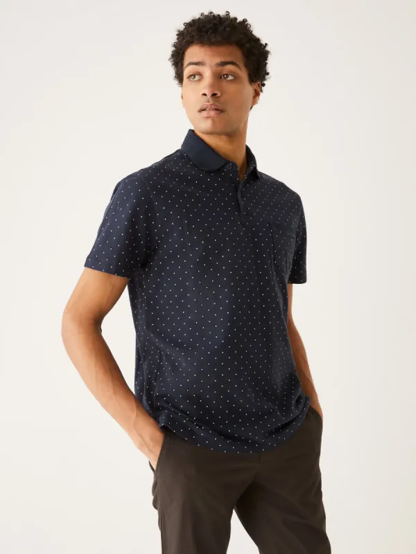 The Dotted Pique Polo Shirt in Deep Blue sold by Frank & Oak