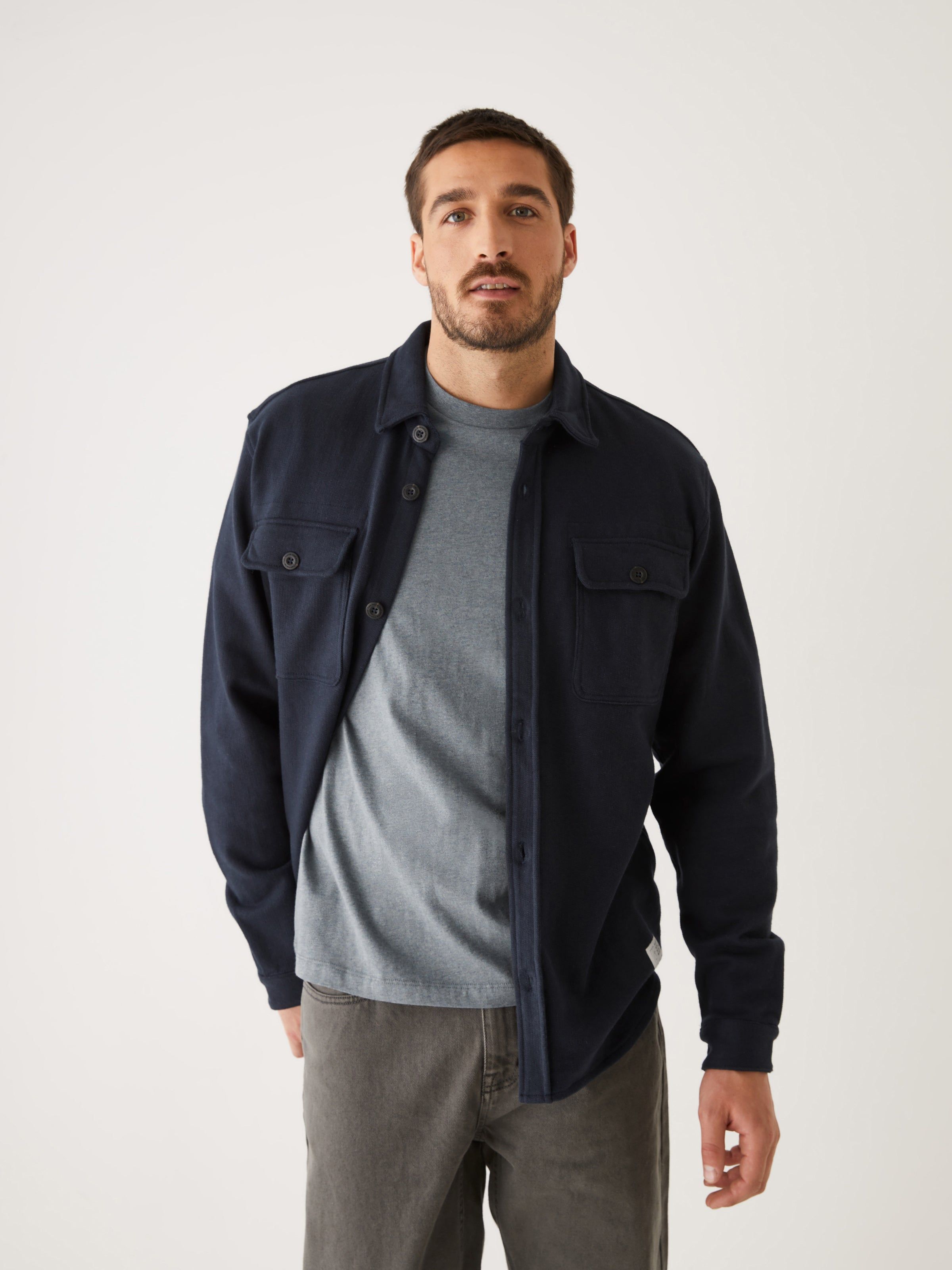 The French Terry Overshirt in Dark Navy sold by Frank & Oak