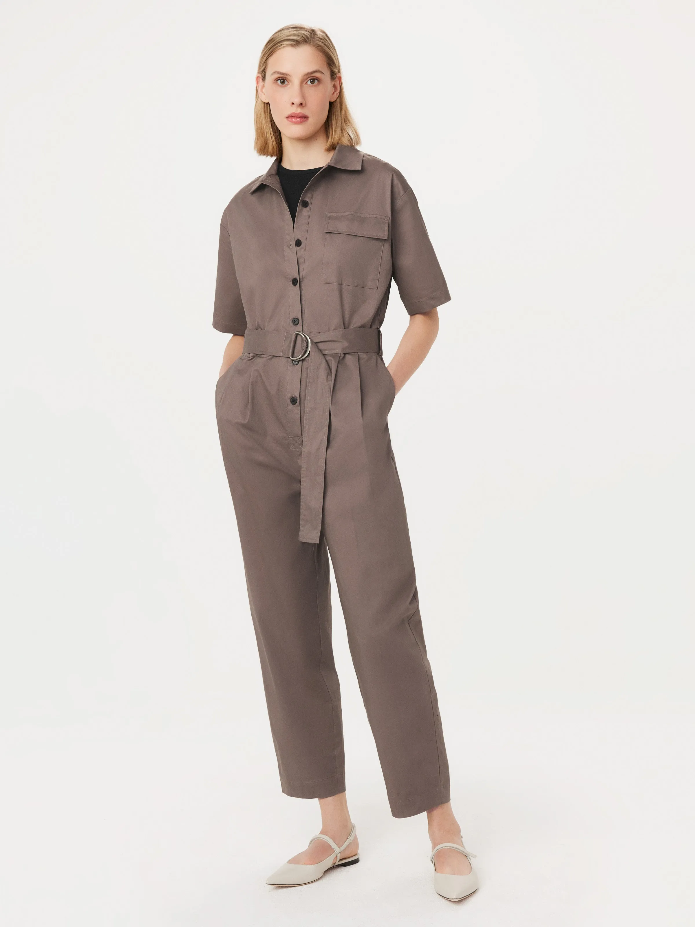 The Parachute Jumpsuit in Pink Clay sold by Frank & Oak