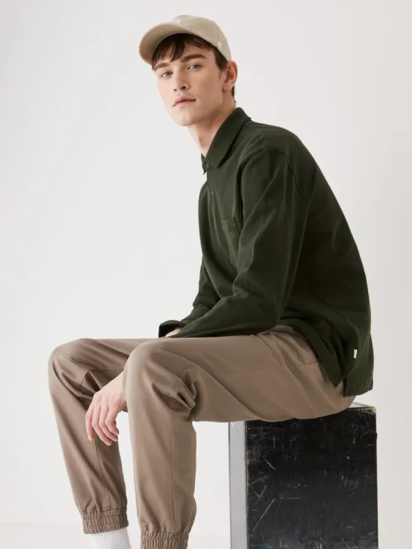 The Long Sleeve Pique Polo Shirt in Rosin sold by Frank & Oak