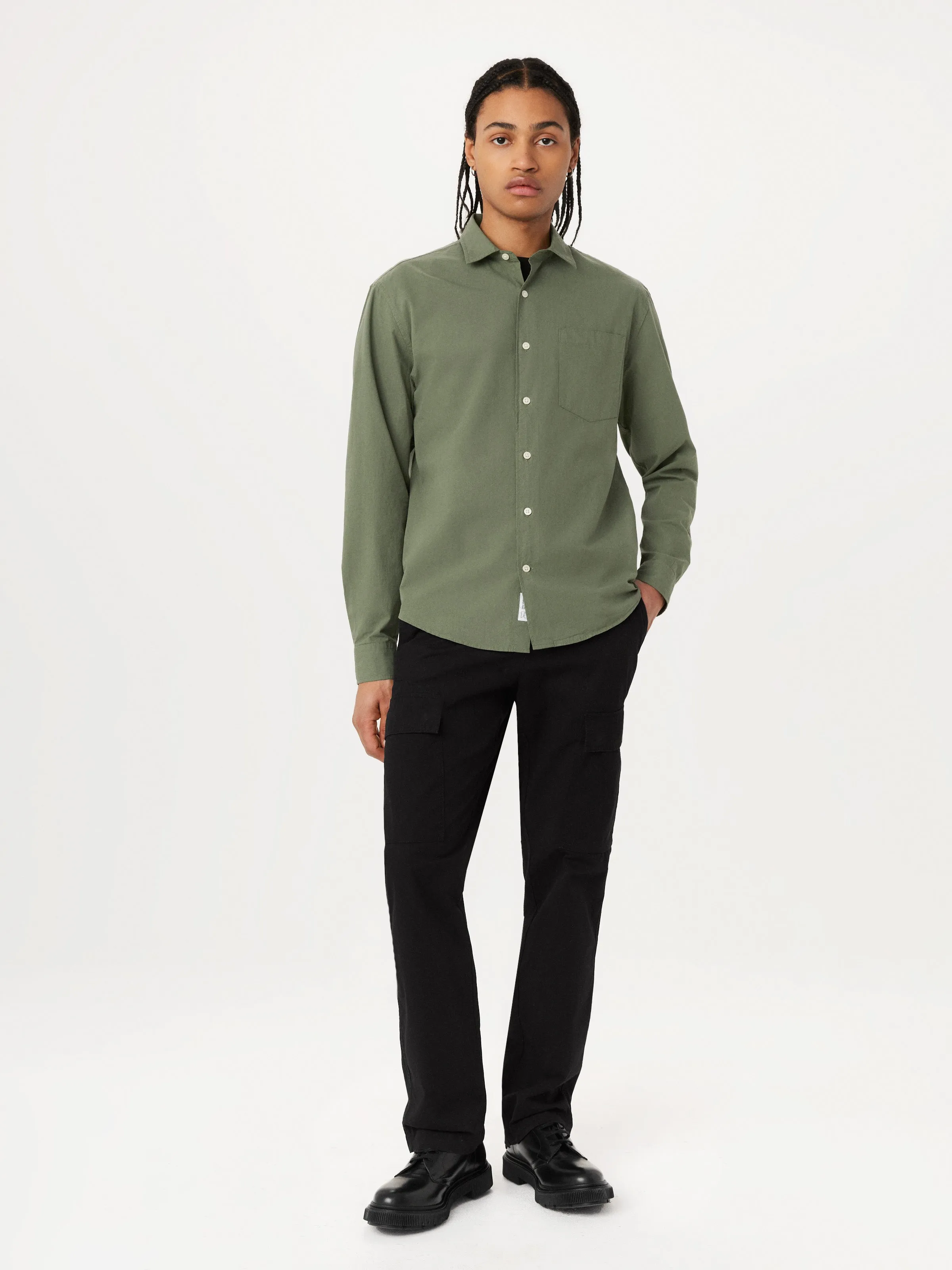 The Kapok Poplin Shirt in Agave sold by Frank & Oak