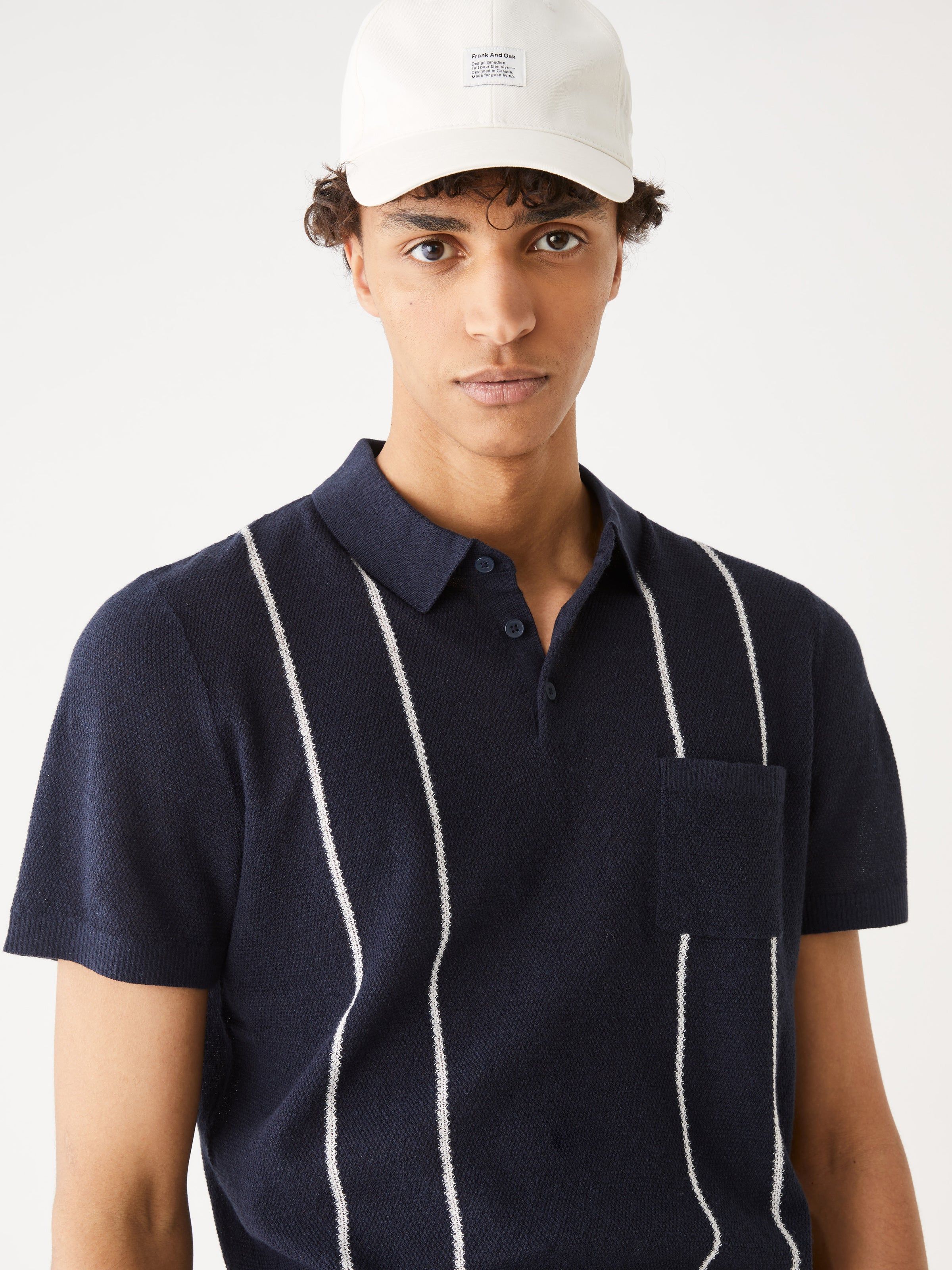 The Linen Short-Sleeve Polo in Navy sold by Frank & Oak product image thumbnail 5