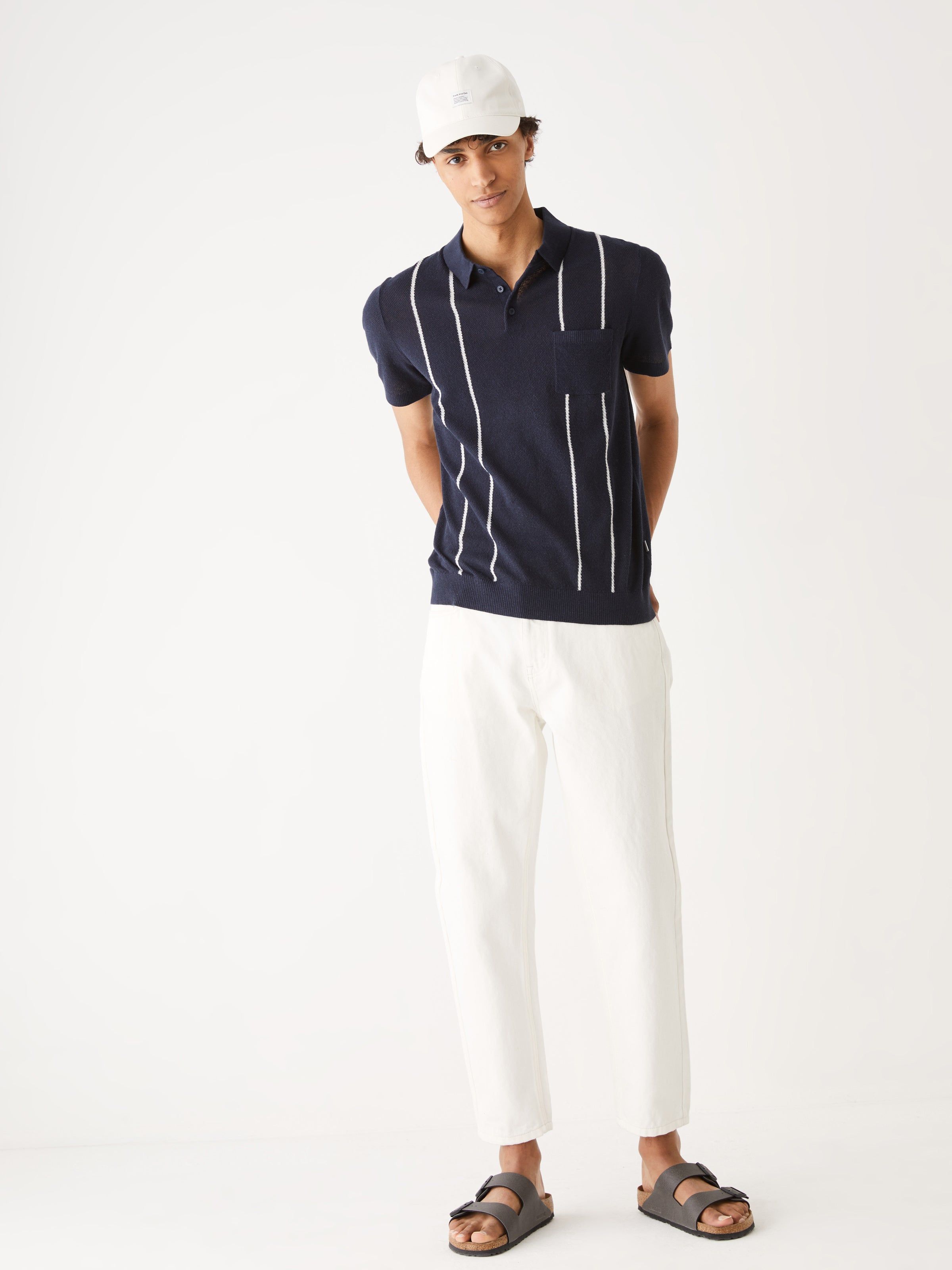 The Linen Short-Sleeve Polo in Navy sold by Frank & Oak product image thumbnail 4