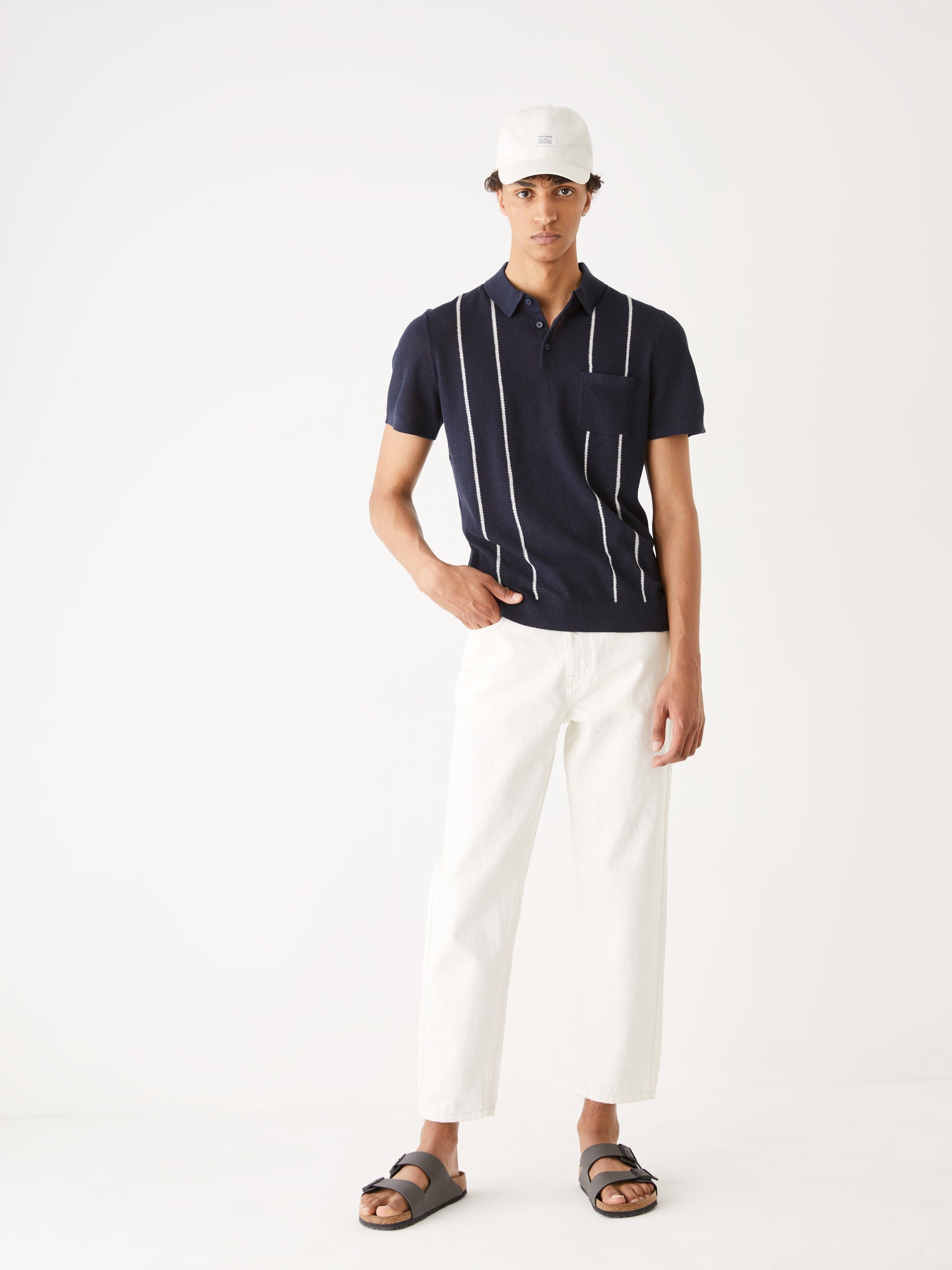 The Linen Short-Sleeve Polo in Navy sold by Frank & Oak product image thumbnail 3