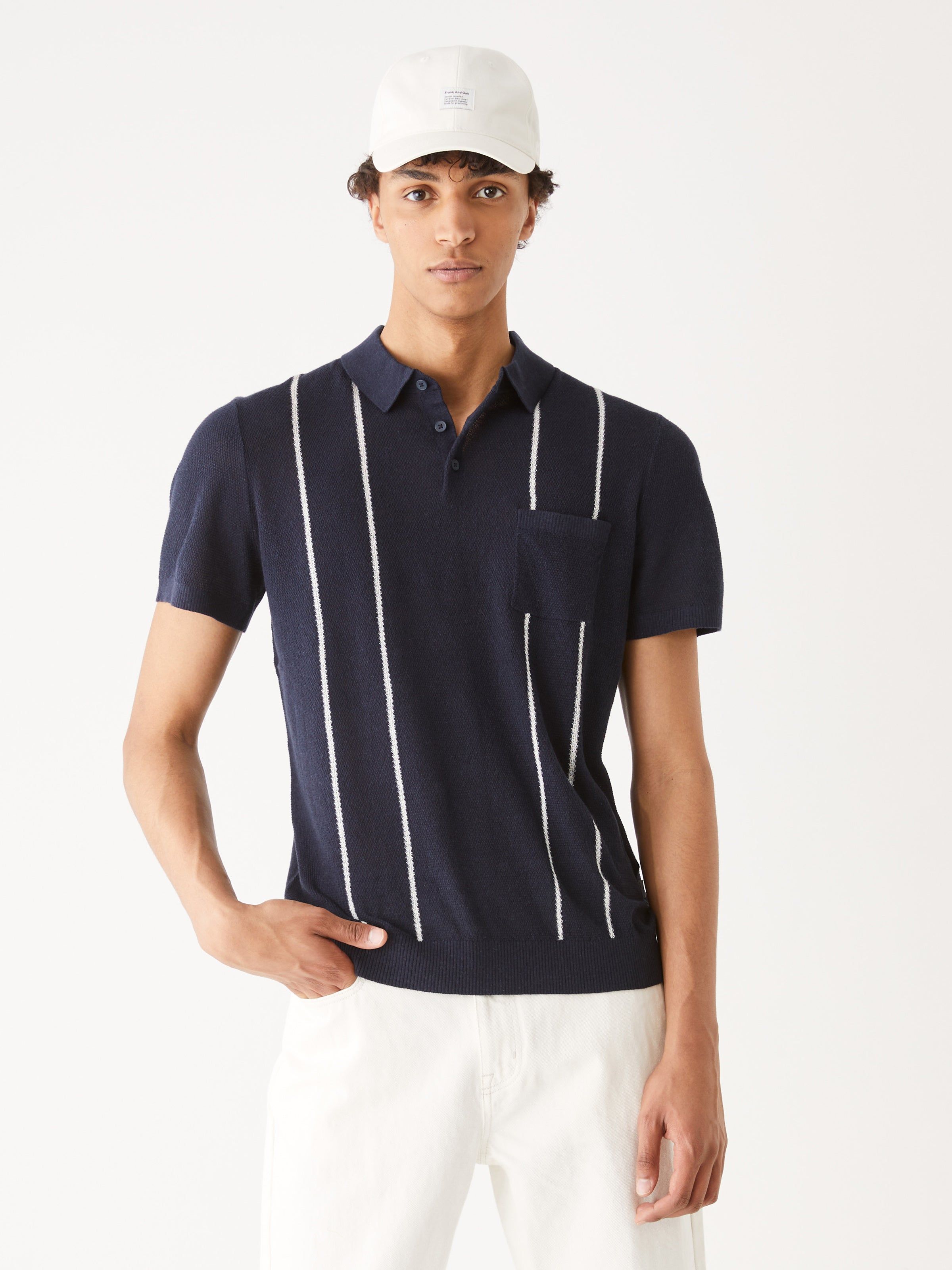 The Linen Short-Sleeve Polo in Navy sold by Frank & Oak product image thumbnail 2