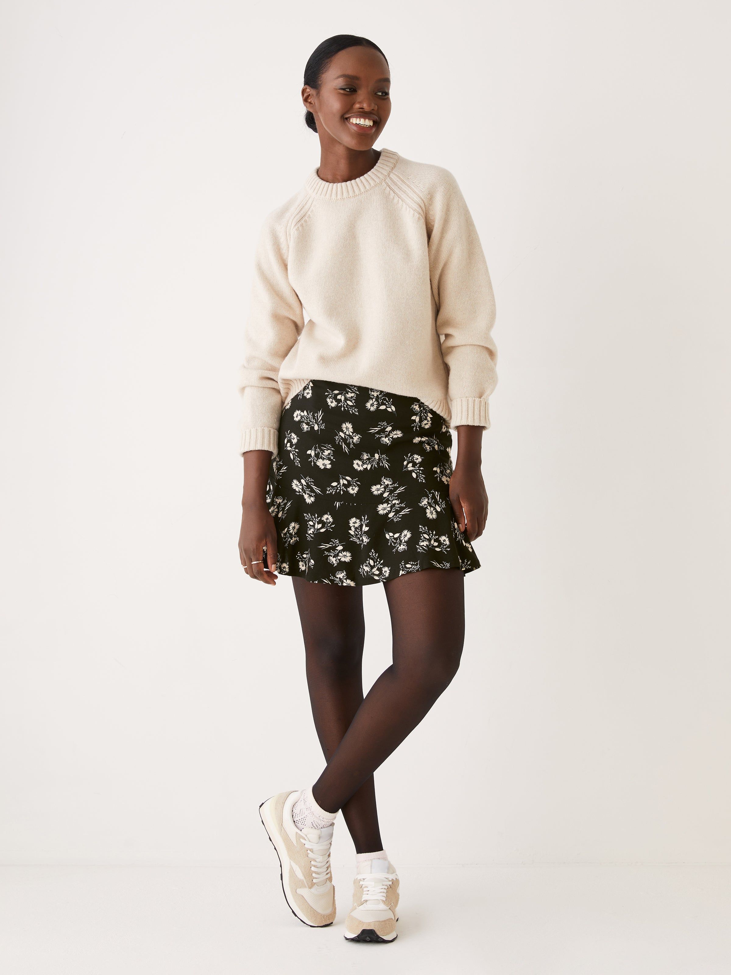 The Floral Print Mini Skirt in Black sold by Frank & Oak