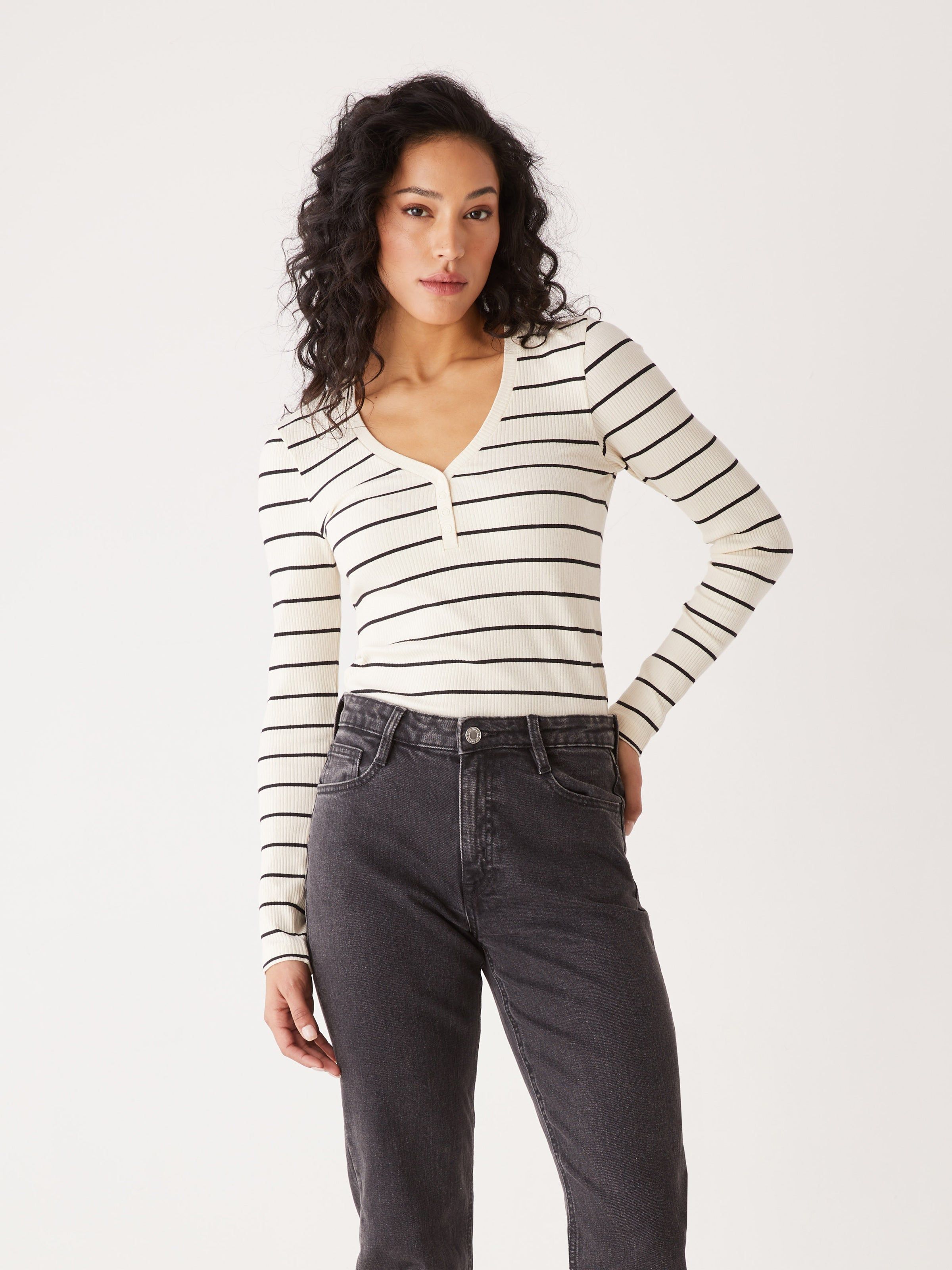 The Ribbed Henley Top in Beige sold by Frank & Oak