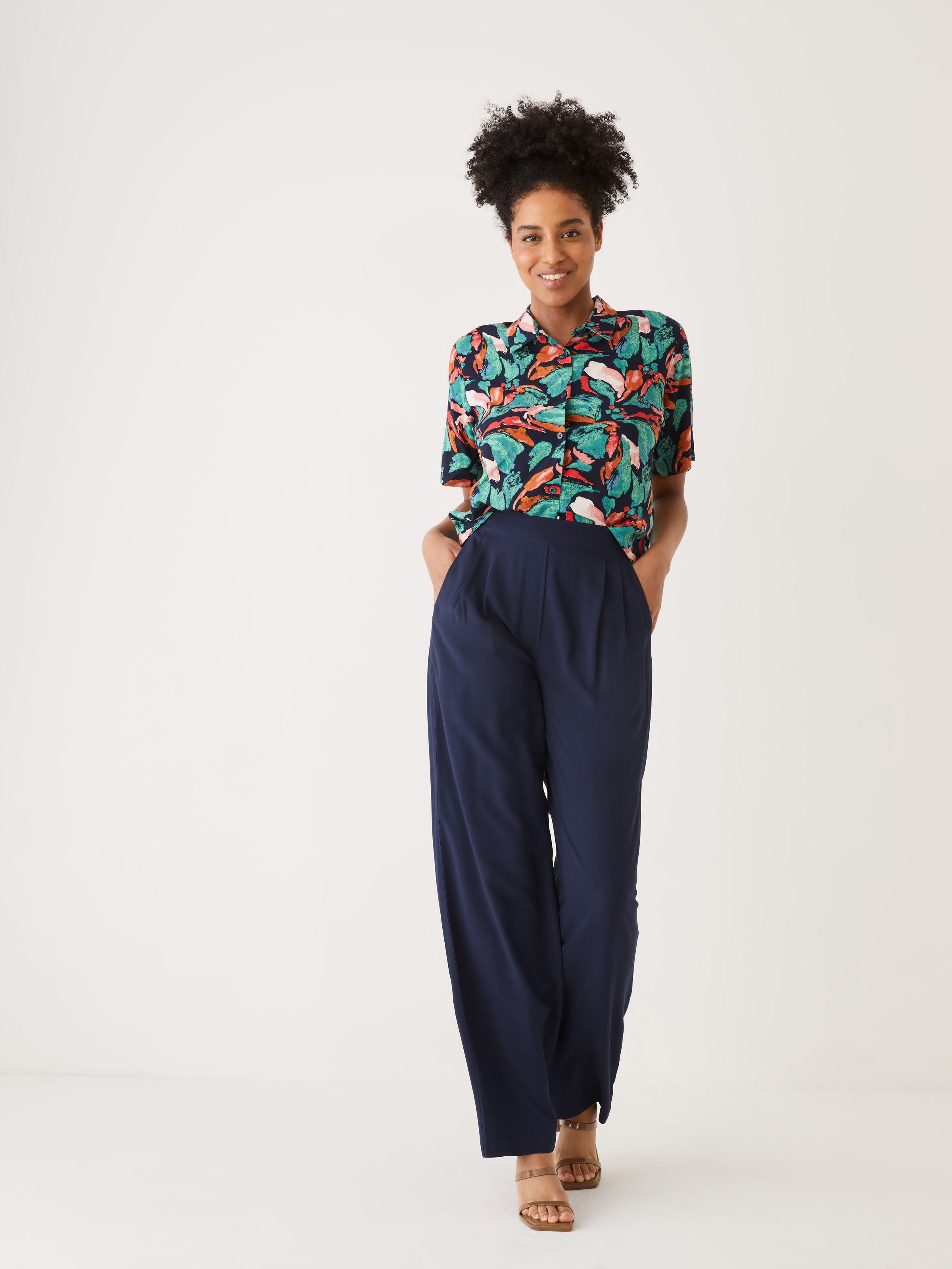 The Sally Wide Leg Pant in Navy sold by Frank & Oak