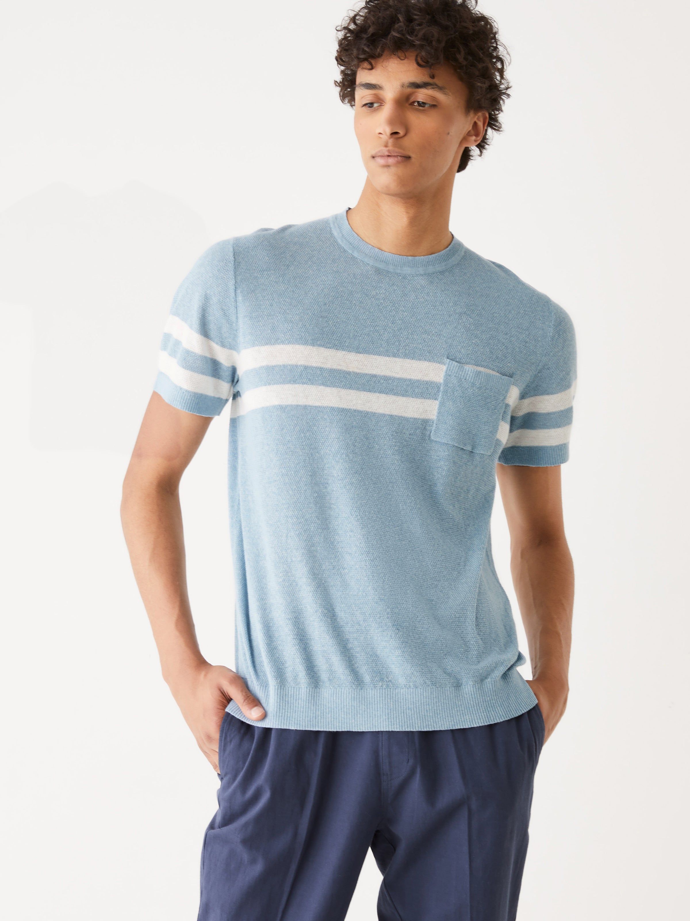The Striped Linen T-Shirt in Light Blue sold by Frank & Oak product image thumbnail 2