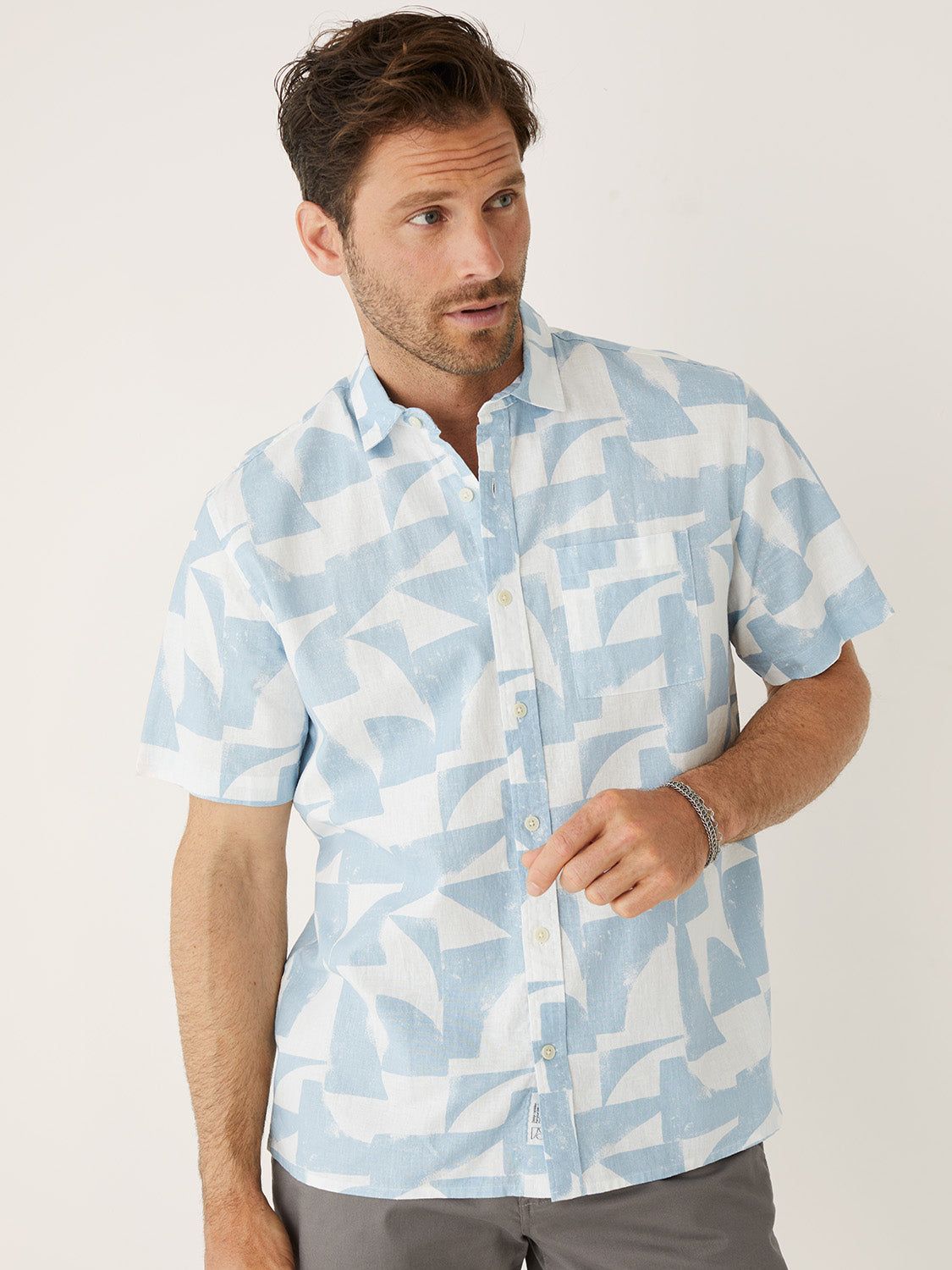 The Printed Resort Shirt in Powder Blue sold by Frank & Oak