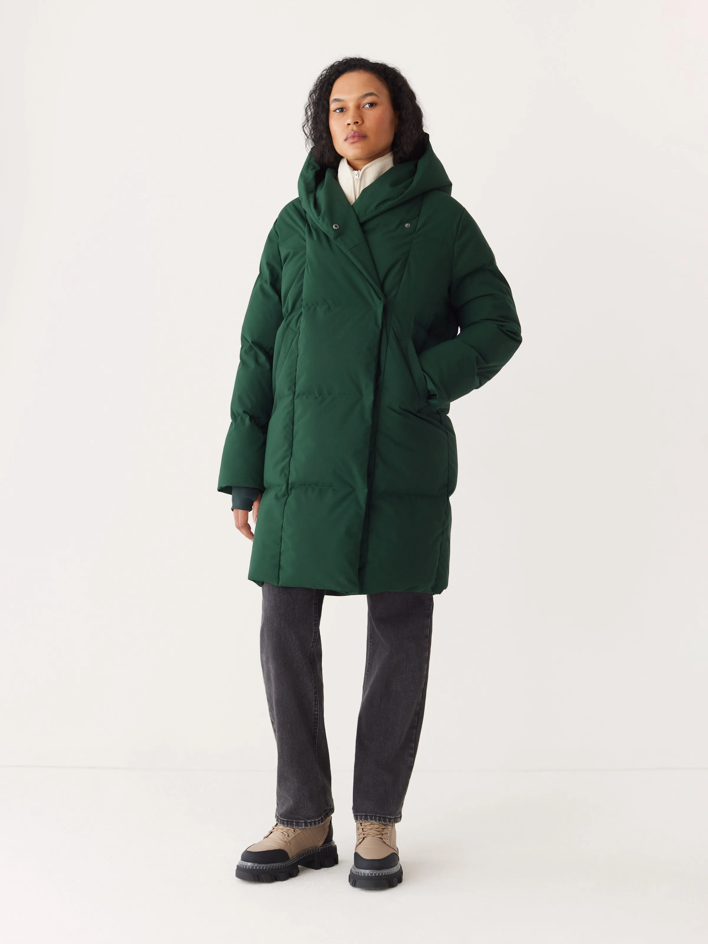 The Hygge Puffer Coat in Forest Green sold by Frank & Oak