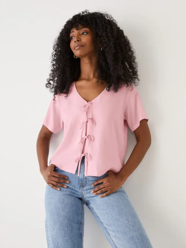 The Tie-Up Blouse in Pink sold by Frank & Oak