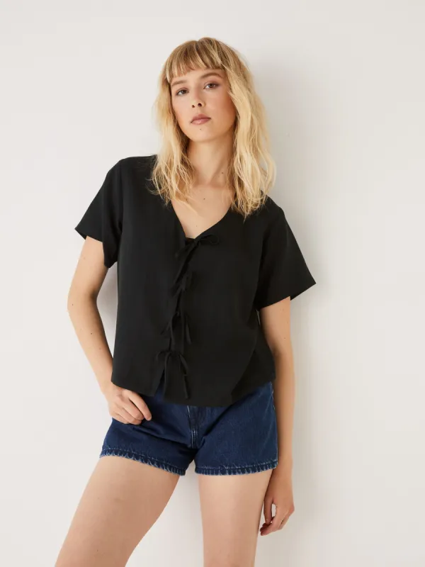 The Tie-Up Blouse in Black sold by Frank & Oak
