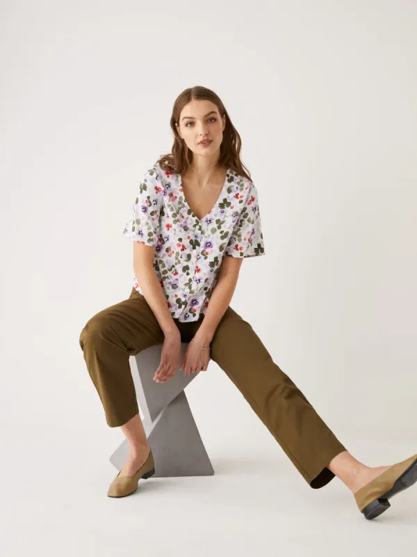 The Printed Flutter Blouse in White sold by Frank & Oak