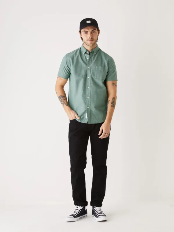 The Short-Sleeved Jasper Oxford Shirt in Dark Green sold by Frank & Oak